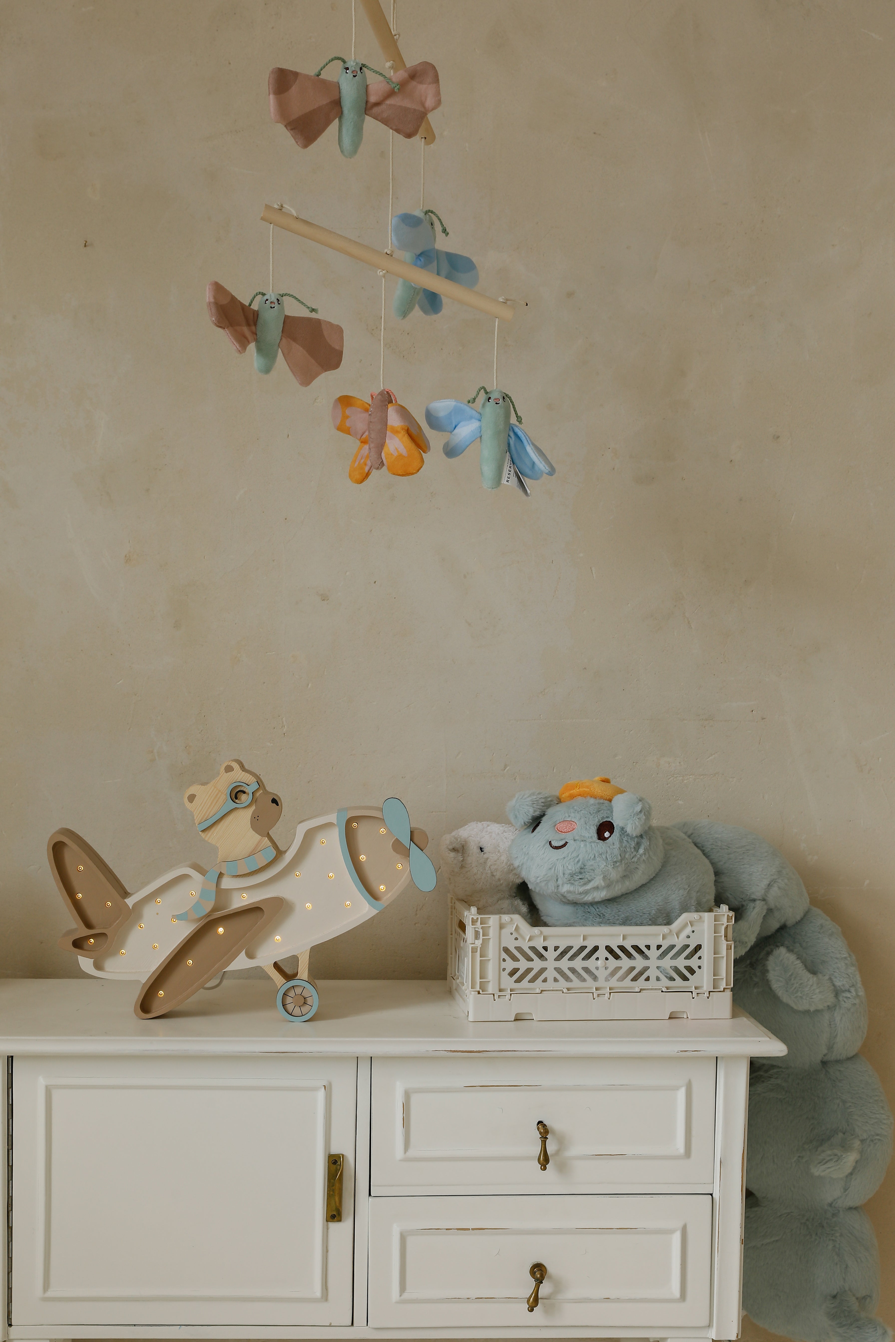 Handmade wooden Vanilla Sky airplane lamp featuring a bear pilot, soft dimmable LED