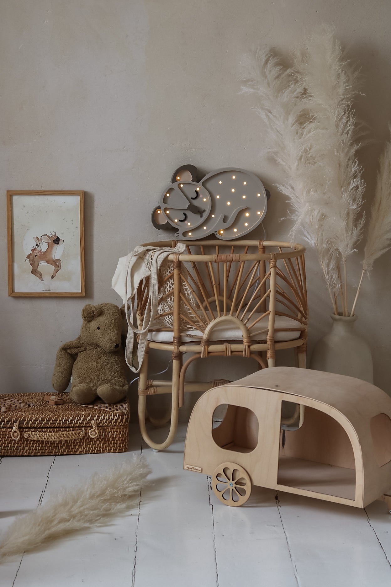 Koala Bear Lamp – Australian Grey handmade wooden baby gift and kids room night light