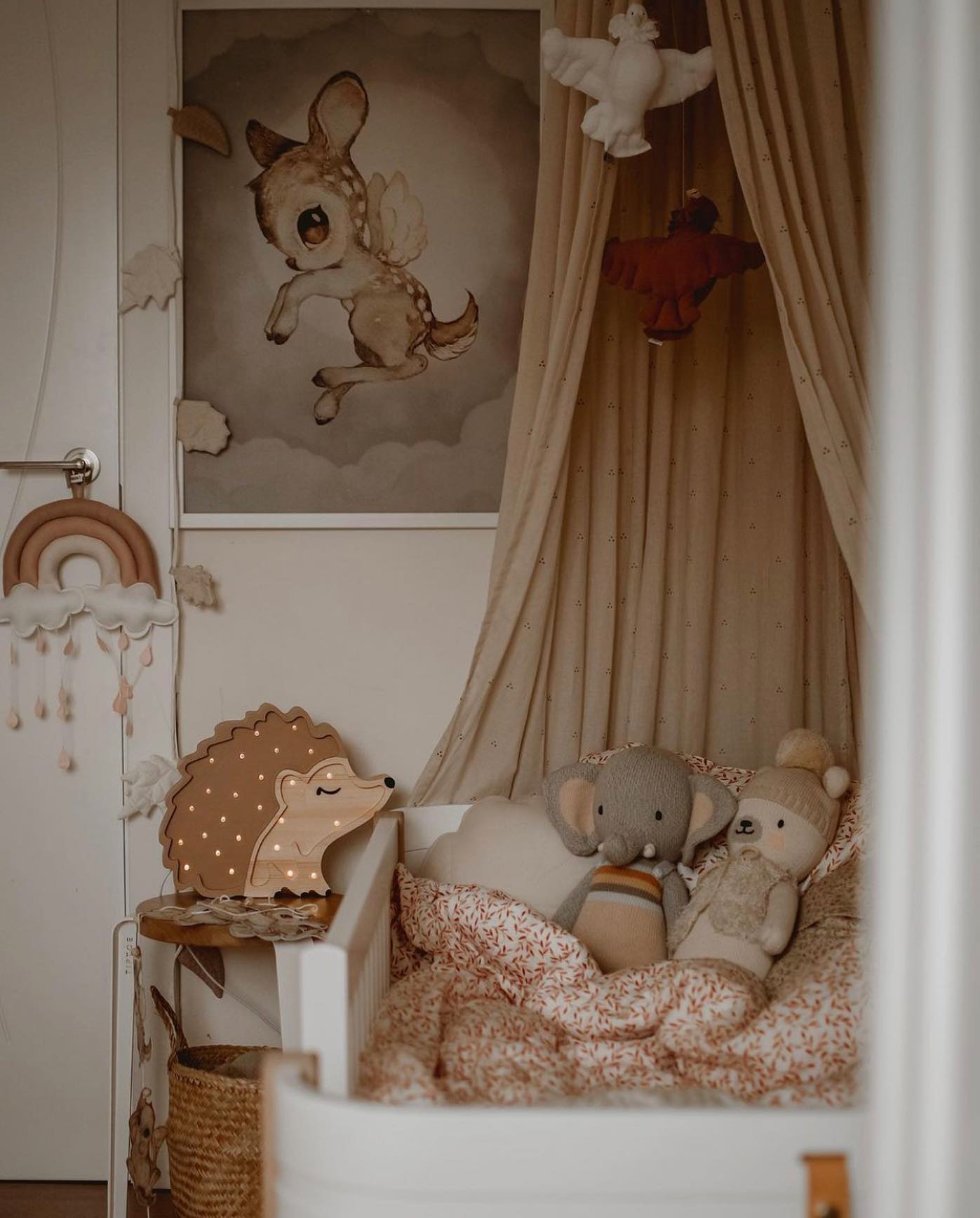 Autumn Brown Hedgehog Lamp – handcrafted pinewood nursery decor and baby gift idea