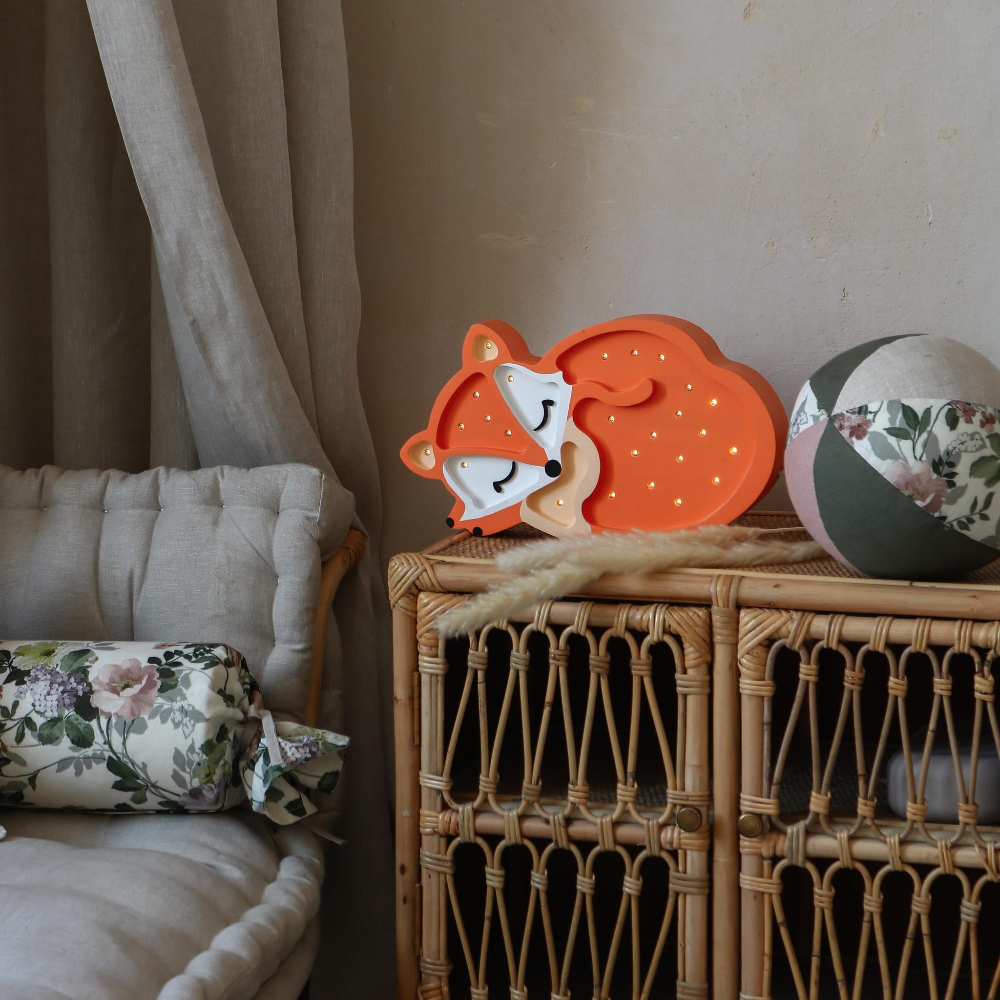 Little Lights Baby Fox Lamp glowing in nursery – Kids Night Light with Remote