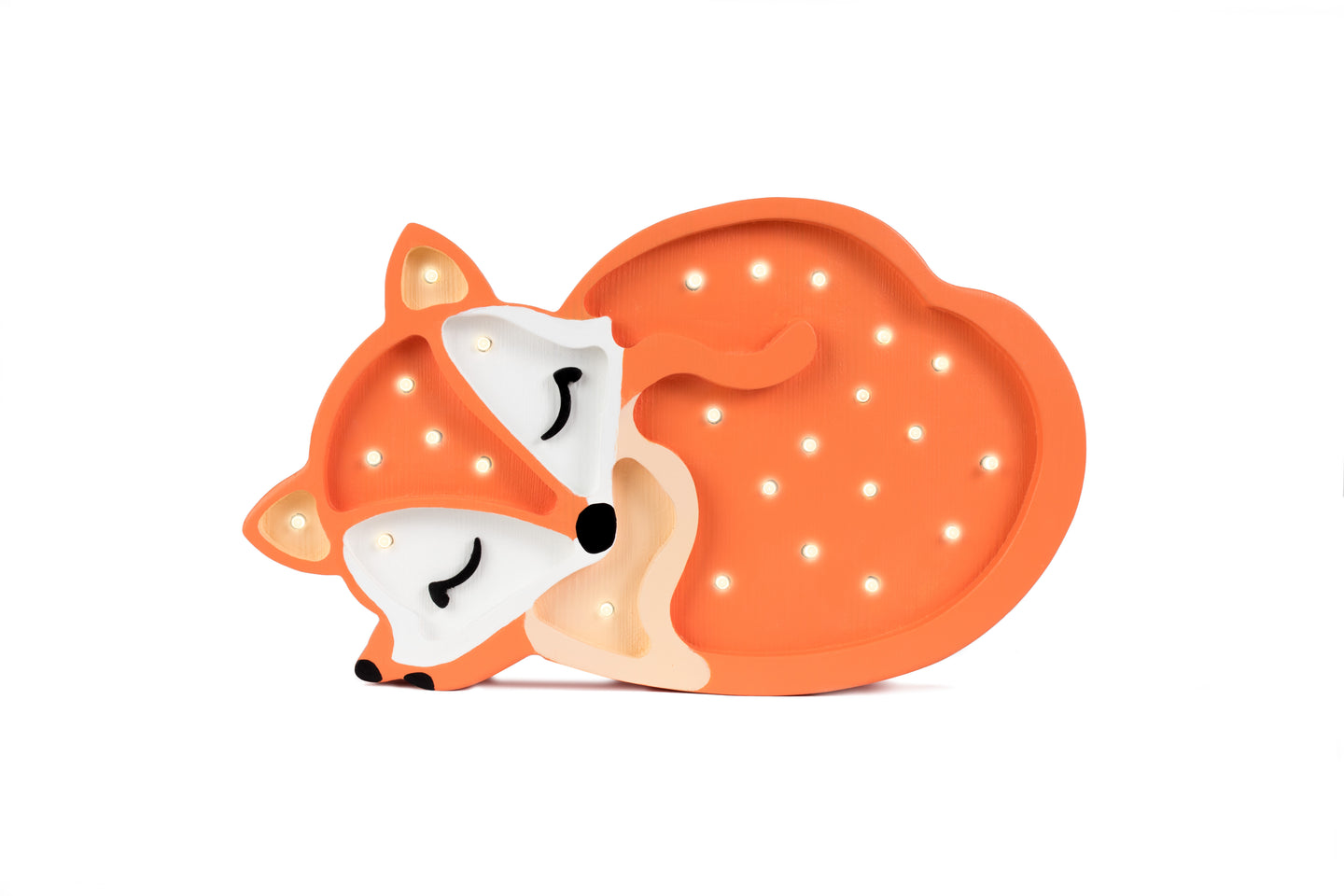 Baby Fox Orange Lamp – handmade wooden night light for kids.
