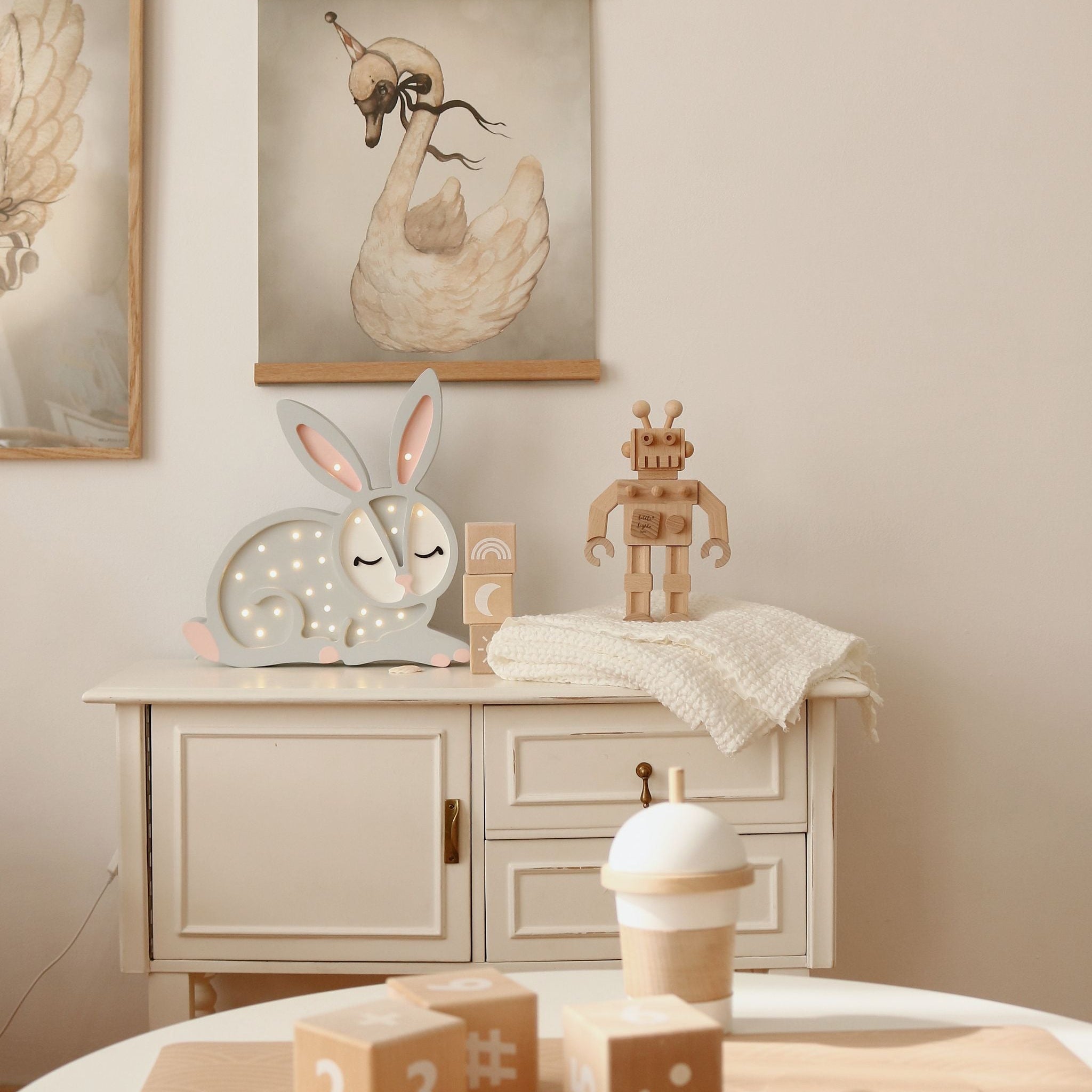 Little Lights Bunny Lamp glowing in nursery – Kids Night Light with Remote