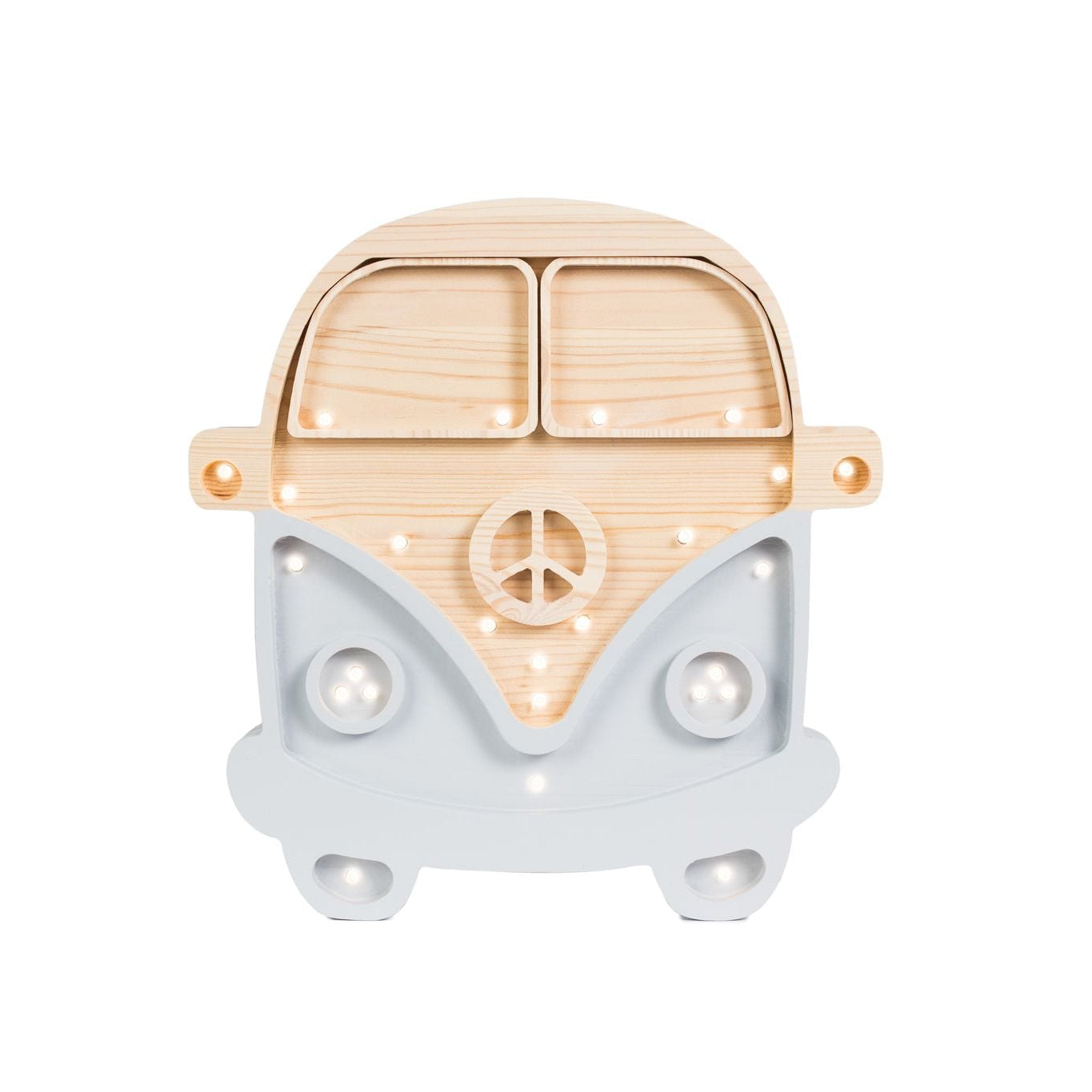 Little Lights Camper Van Lamp Grey Wood – Handmade Baby Night Light with Dimmer