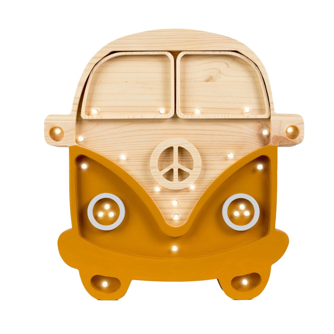 Little Lights Camper Van Lamp Mustard Wood– Handmade Baby Night Light with Dimmer