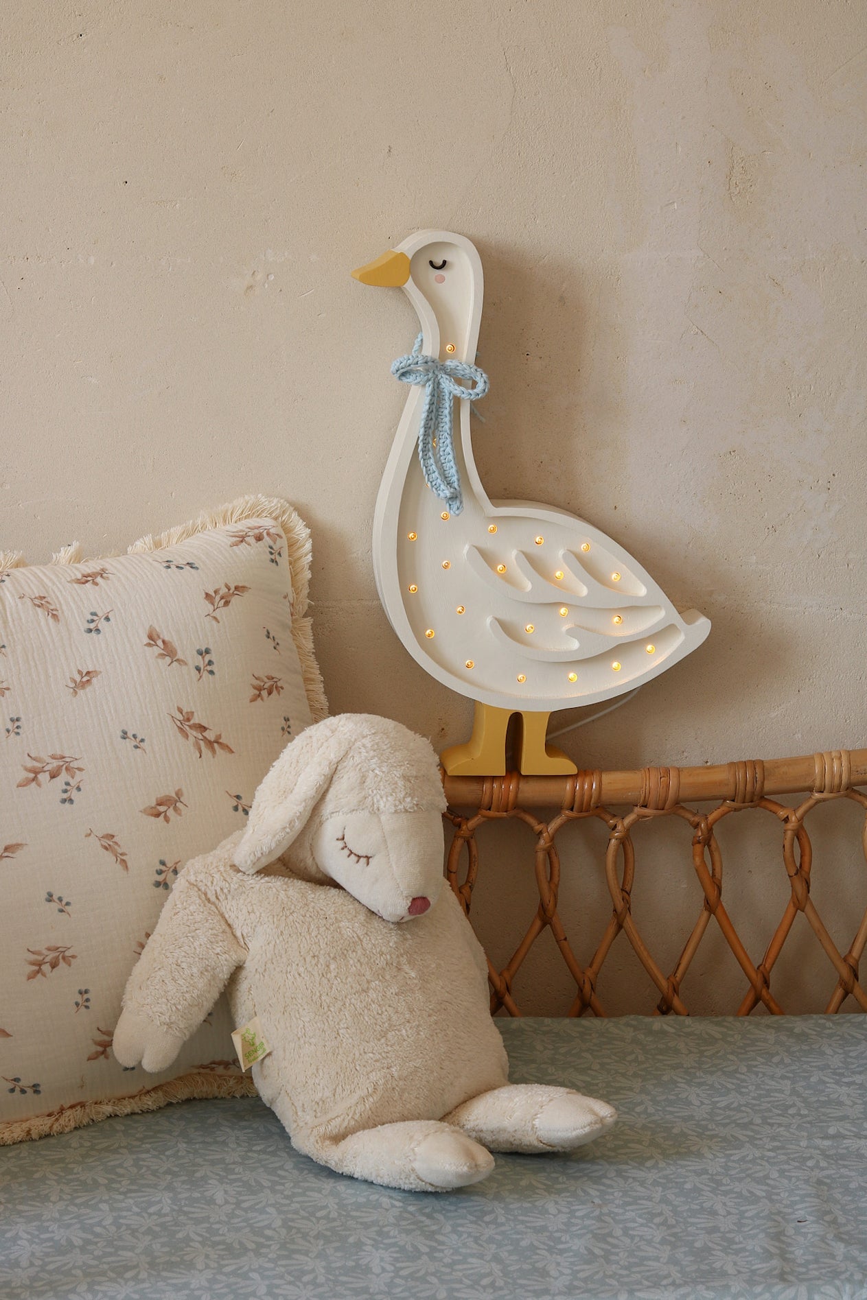 Cottage Blue Bow Goose Lamp – eco-friendly handmade wooden lamp, perfect baby shower gift