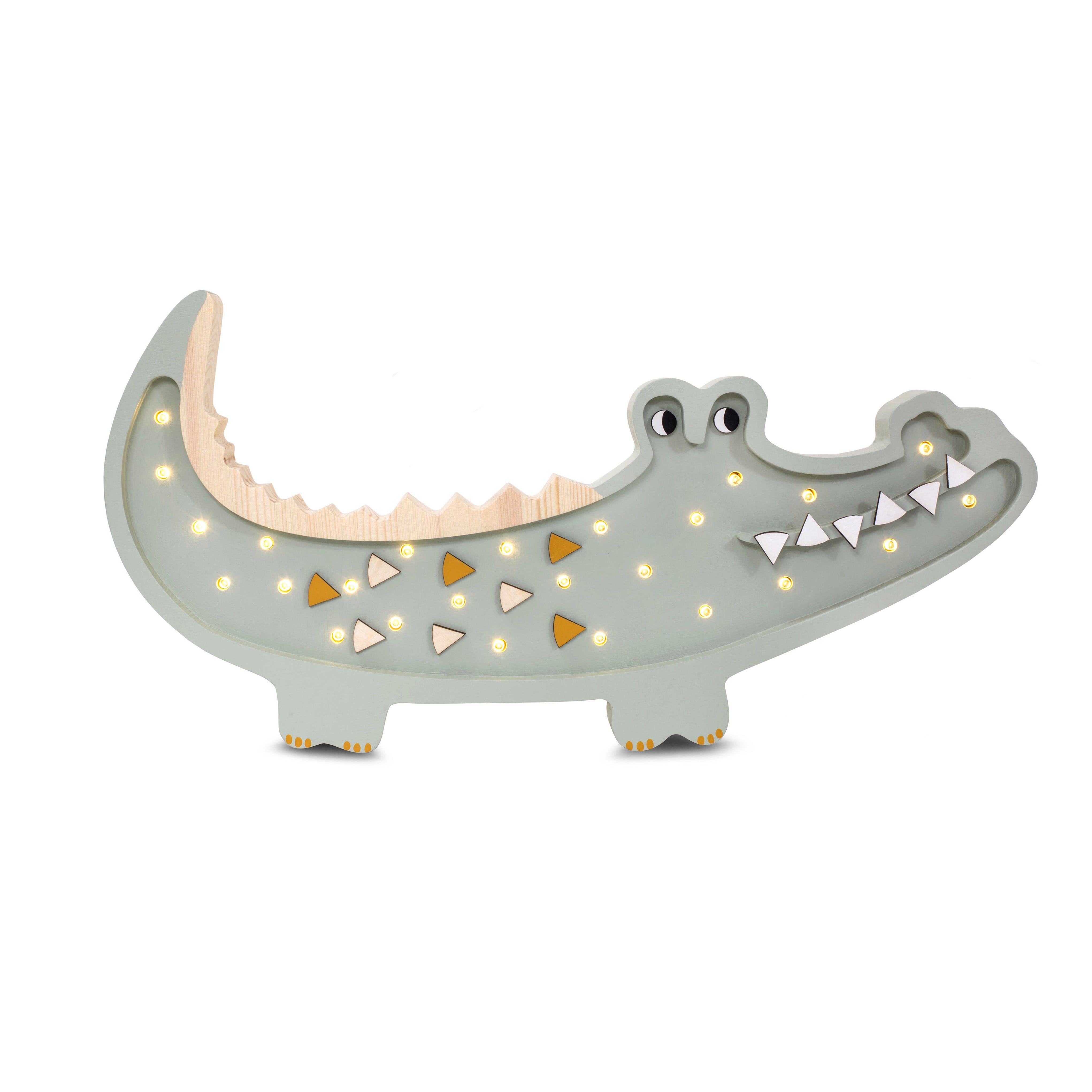 Pastel Khaki Crocodile Lamp – handmade wooden night light for kids