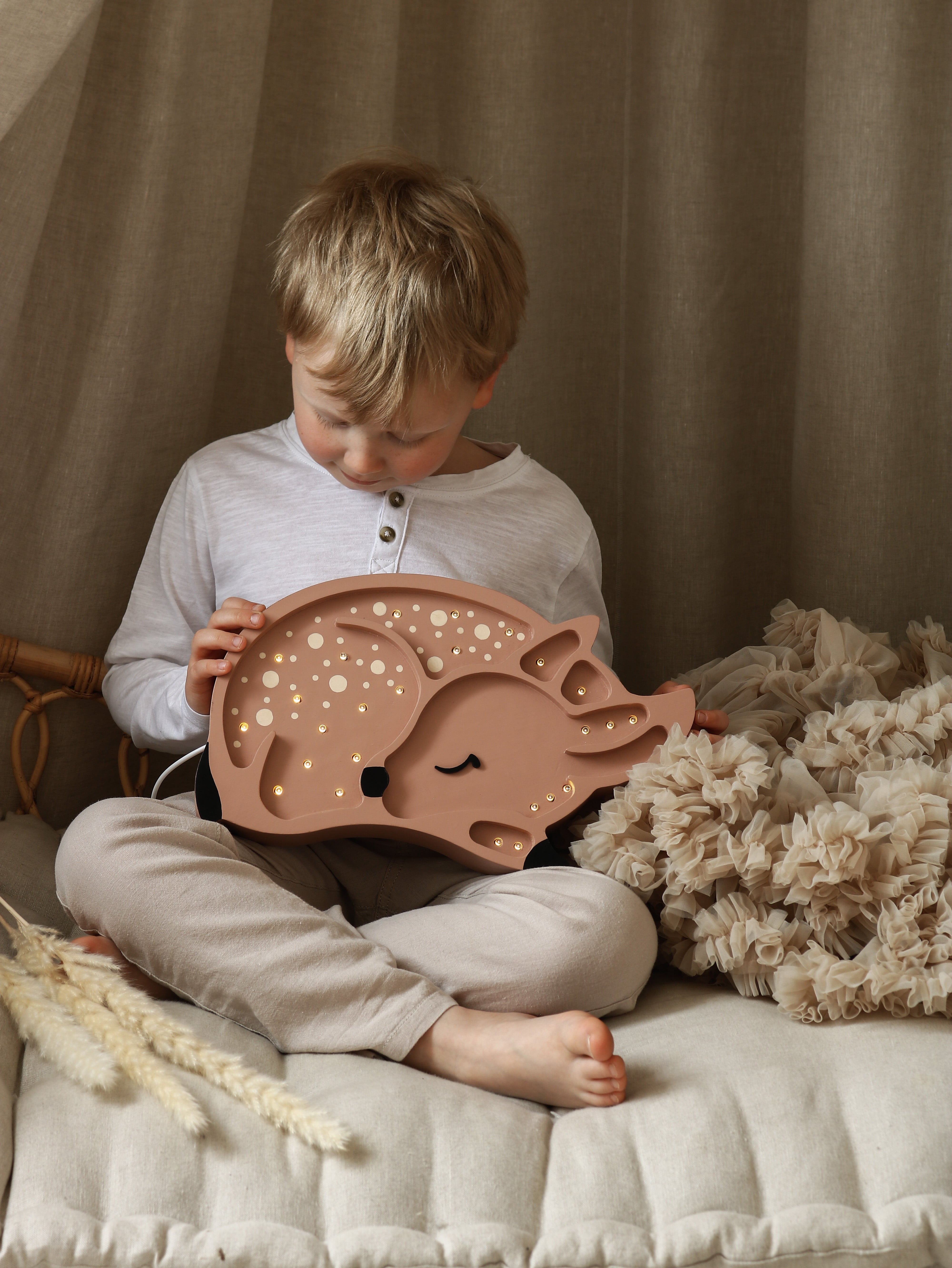 Wooden Deer Lamp in Forest Brown with remote control for easy brightness