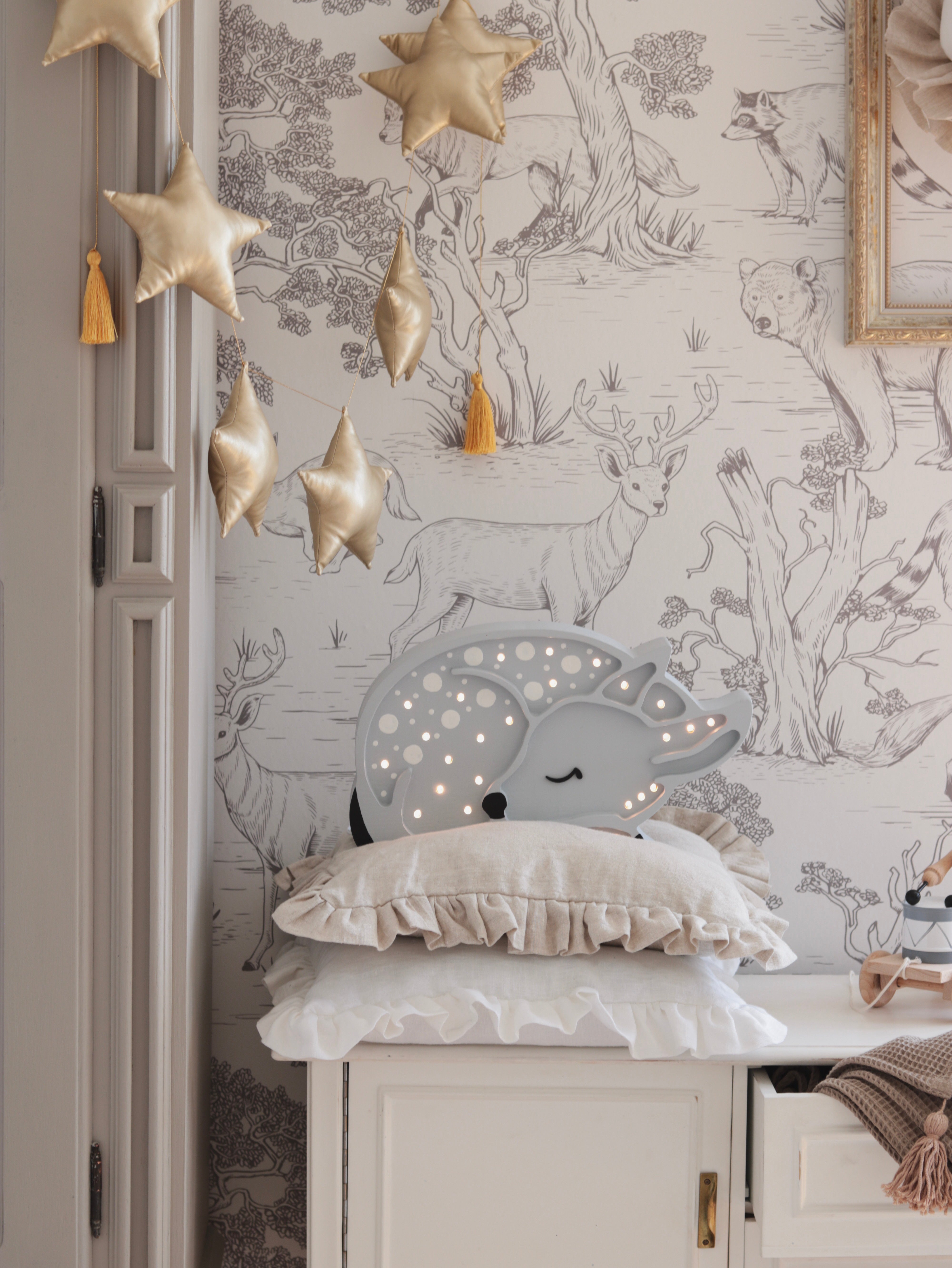 Handmade Grey Deer Lamp – beautiful wooden baby gift idea