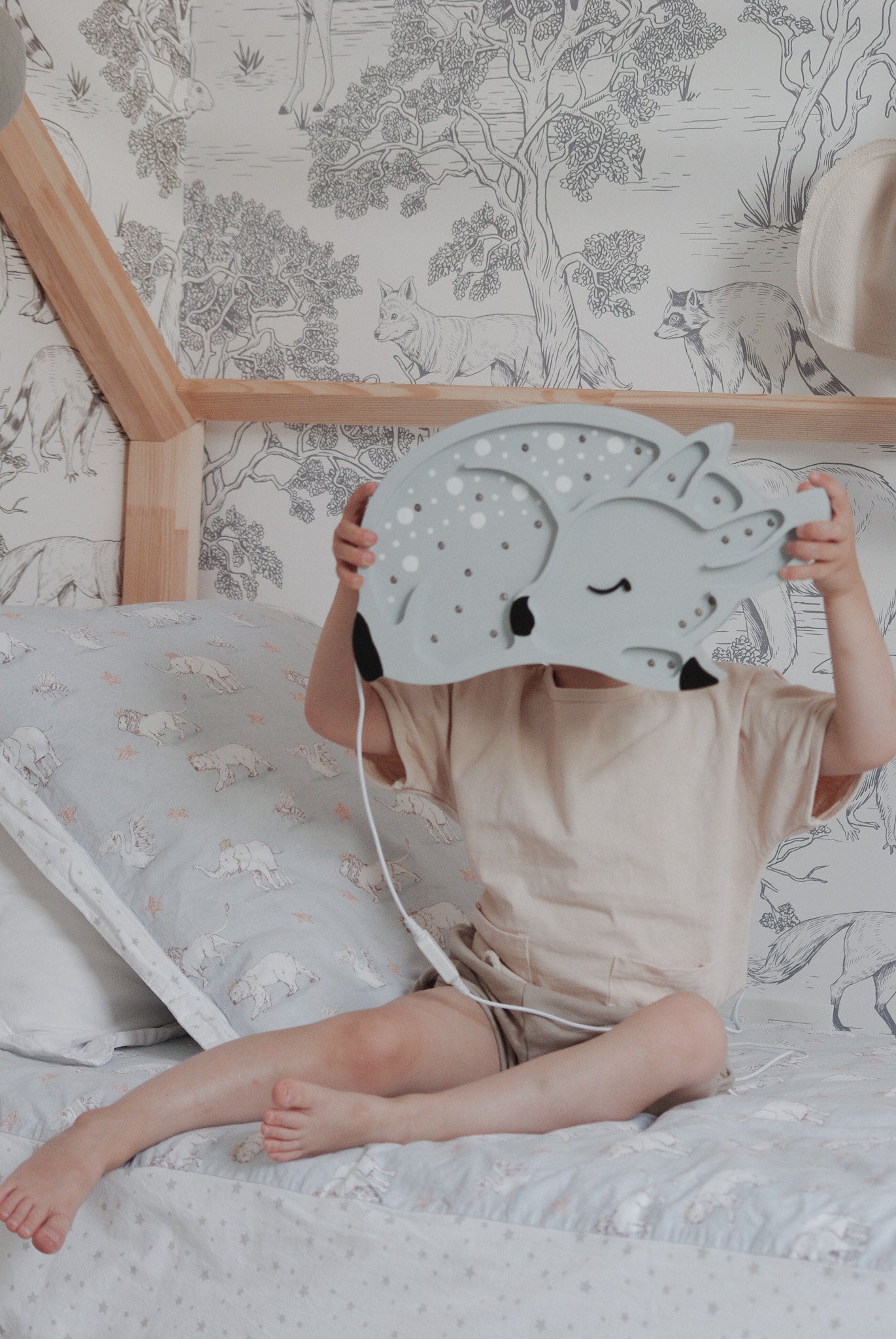 Wooden Grey Deer Lamp with remote control for gentle bedtime glow