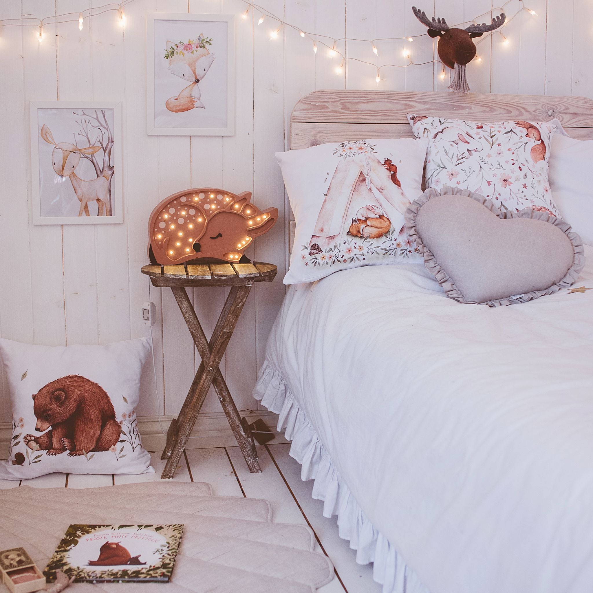 Little Lights Brown Deer Lamp in a woodland theme girl's room