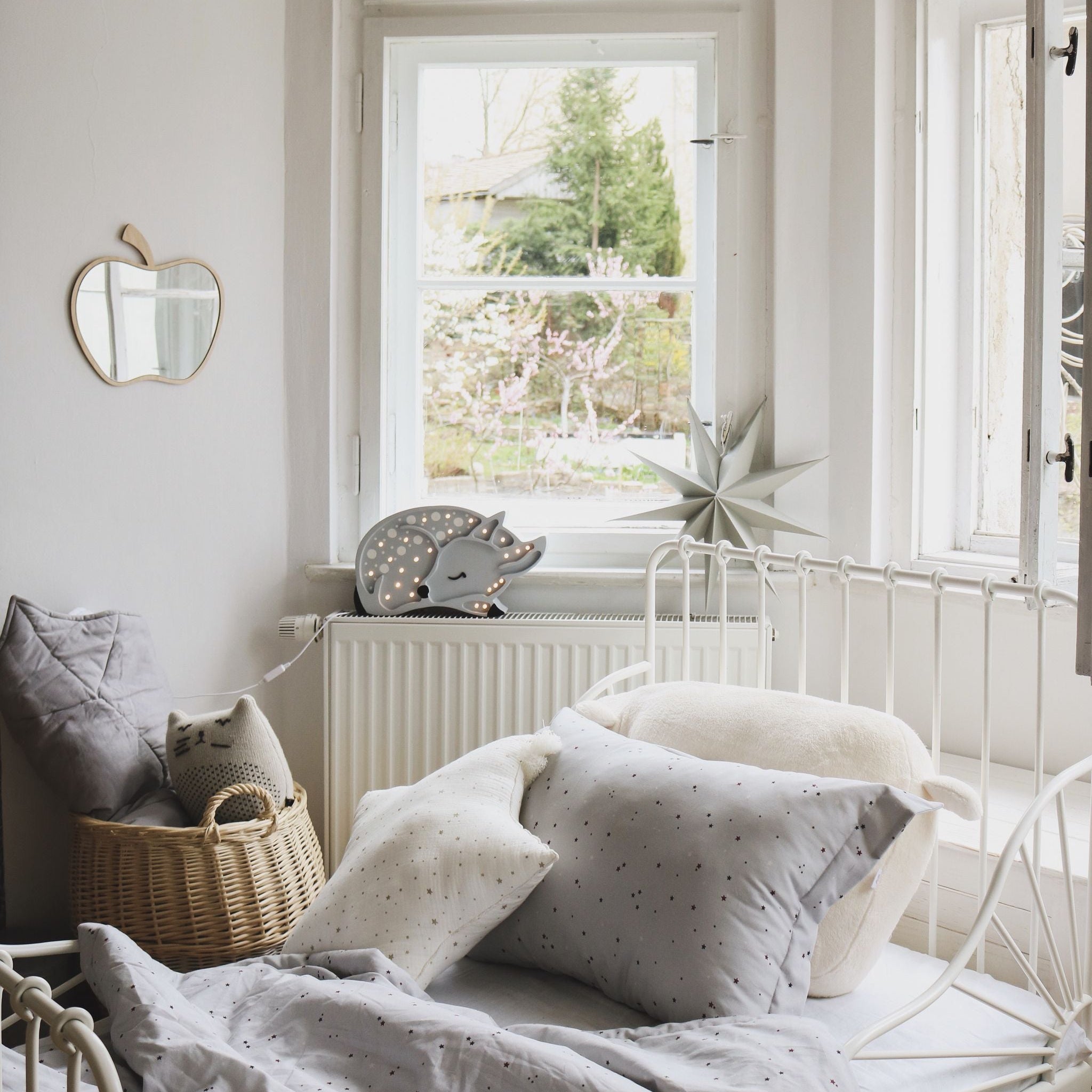 Little Lights Deer Lamp grey glowing in a boy's room