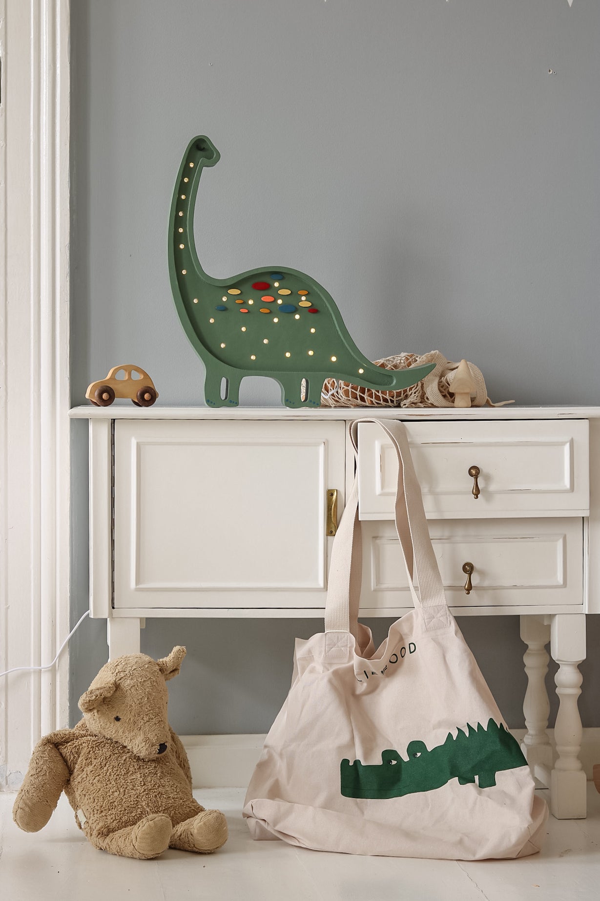 Handcrafted Confetti Green Diplodocus Lamp – unique baby gift idea