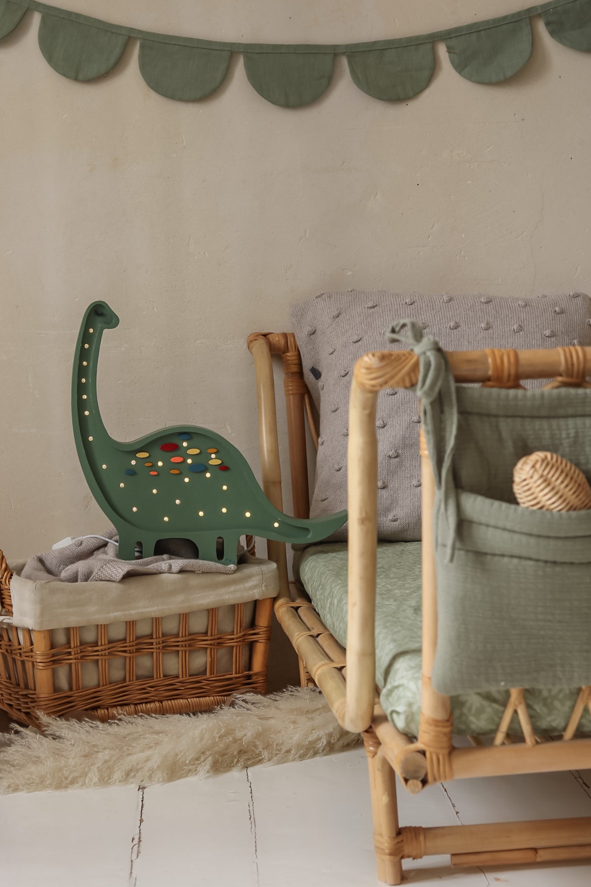 Dimmable Confetti Green Diplodocus Lamp with warm LED glow