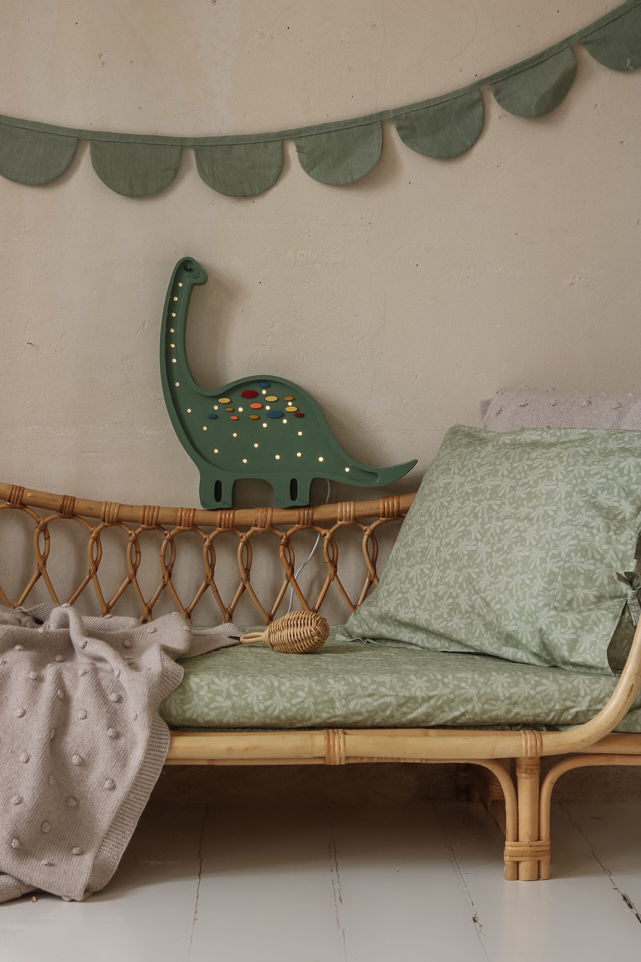 Confetti Green Dinosaur Lamp brightening up nursery and playroom décor