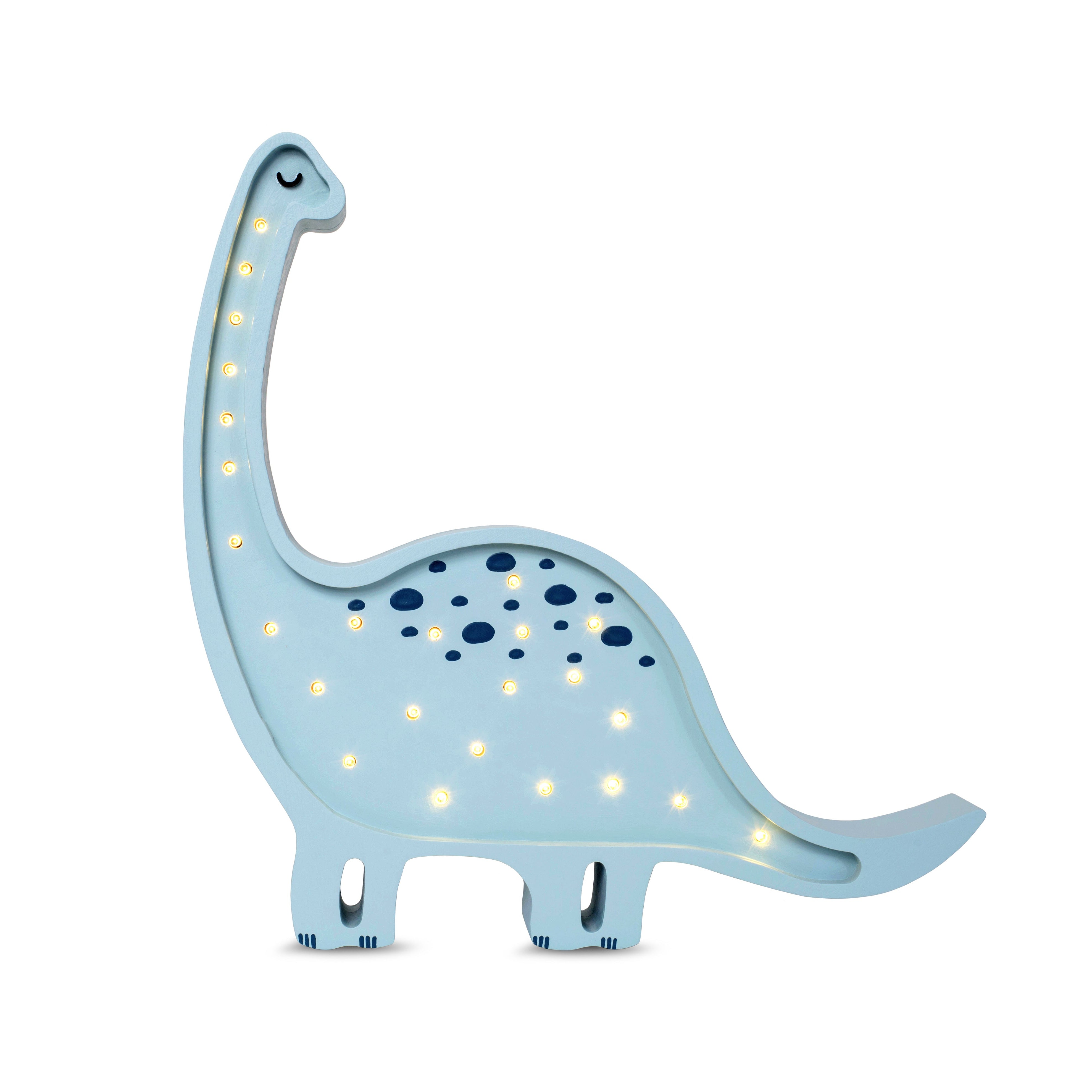 Prehistoric Blue Dino Diplodocus Lamp – handmade wooden kids lamp by Little Lights