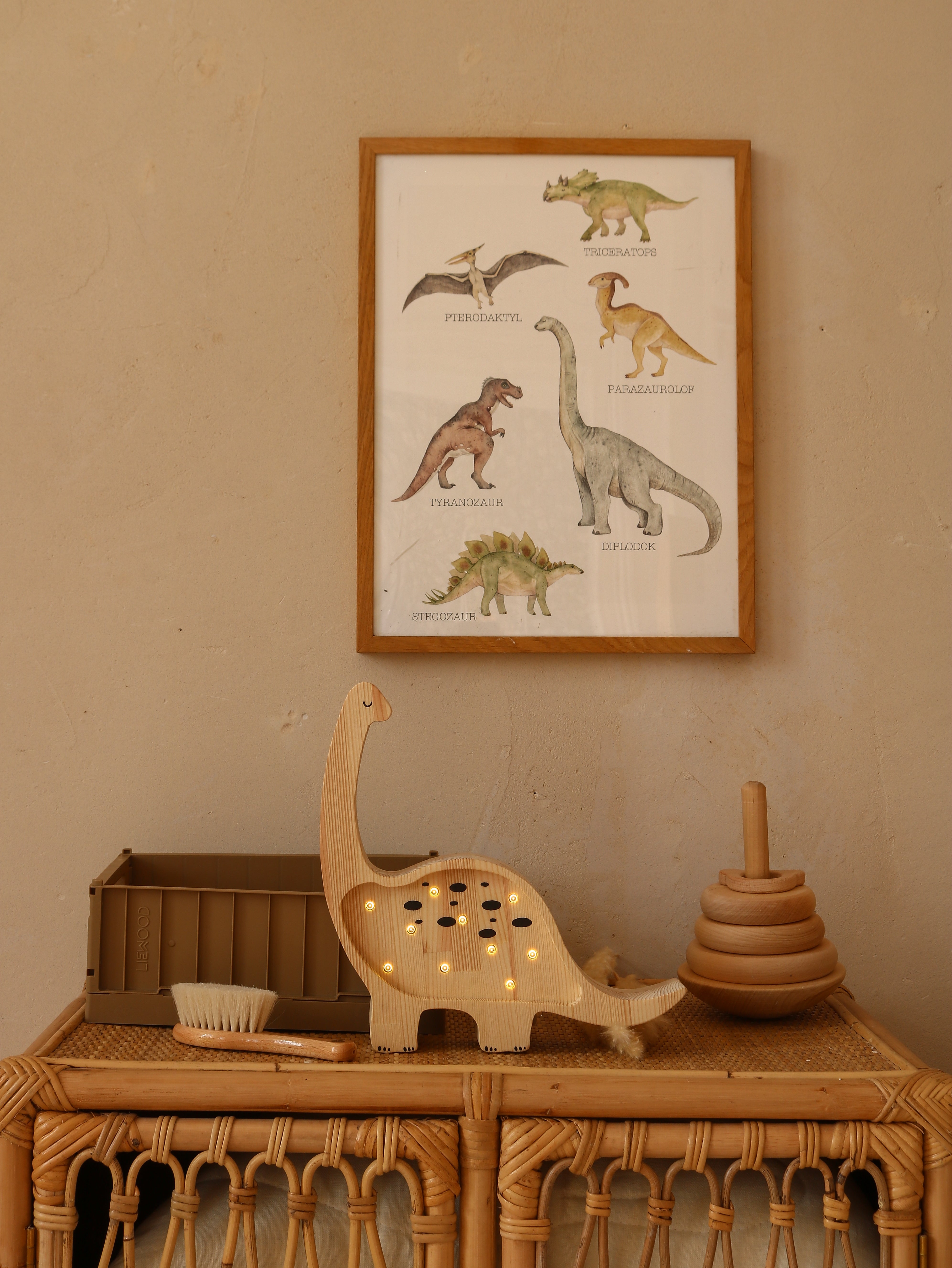 Little Lights natural wood dinosaur lamp for children’s bedrooms
