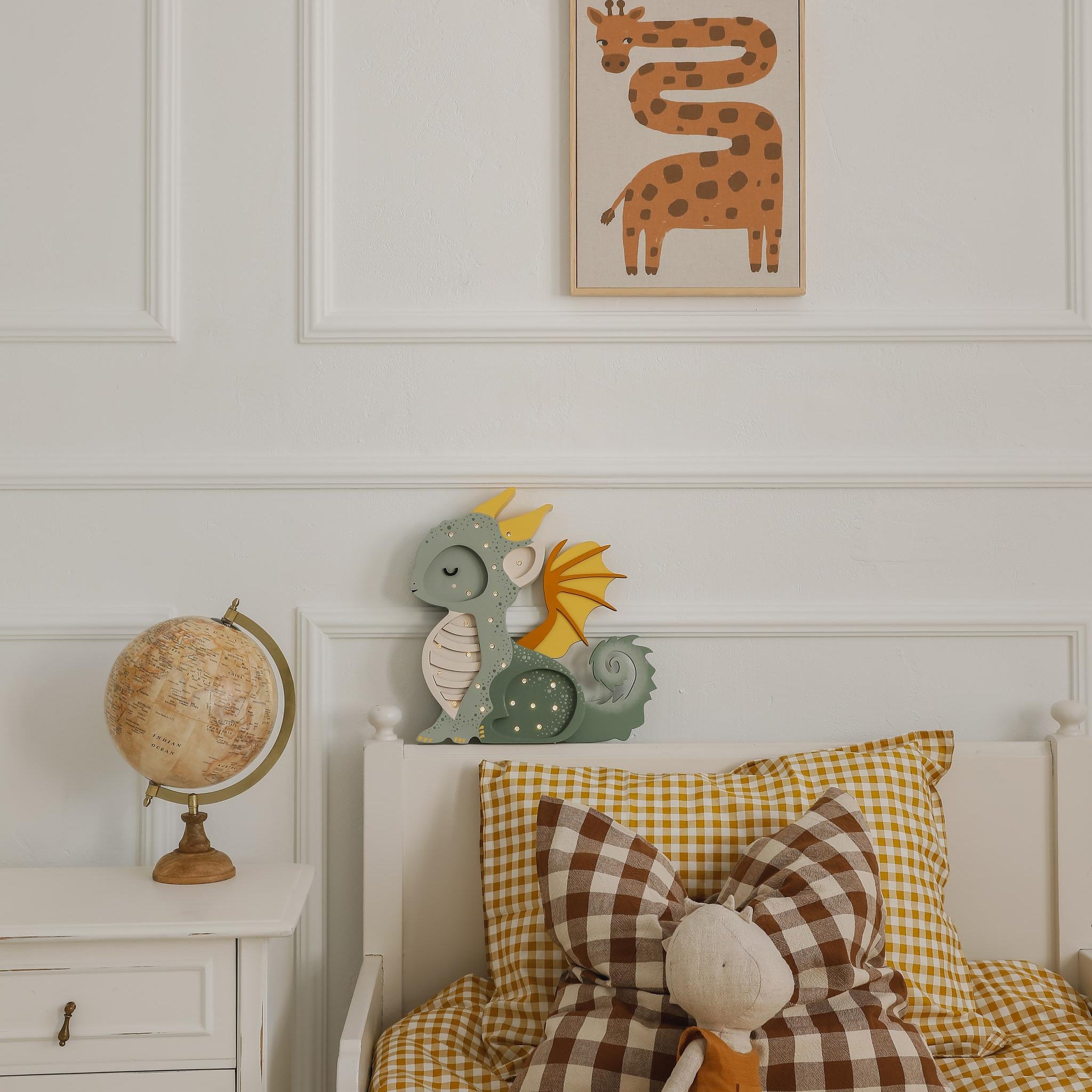 Little Lights Baby Dragon Night Lights glowing softly in a boy's bedroom