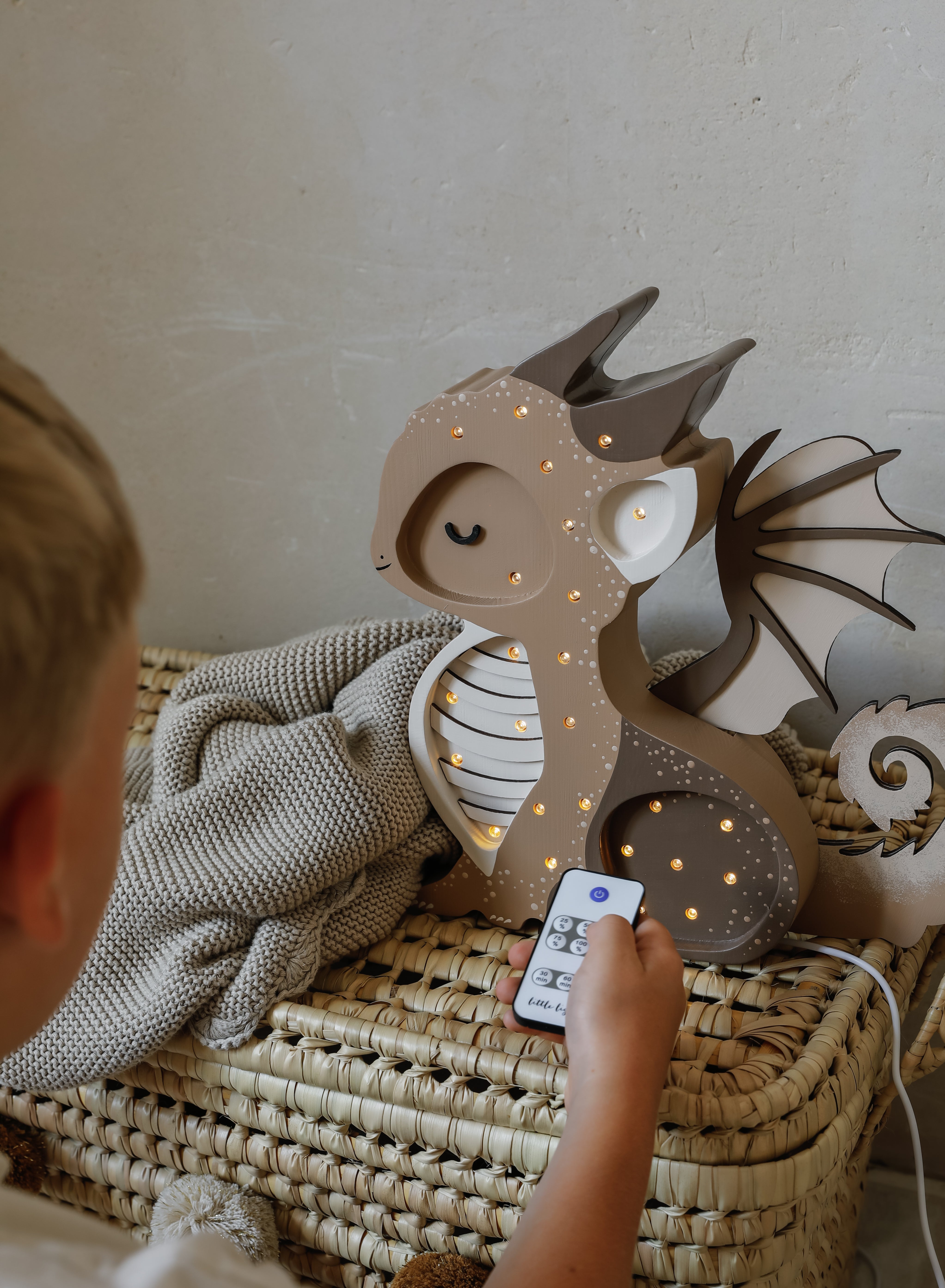 Wooden Tiramisu Brown Dragon Lamp with remote control feature