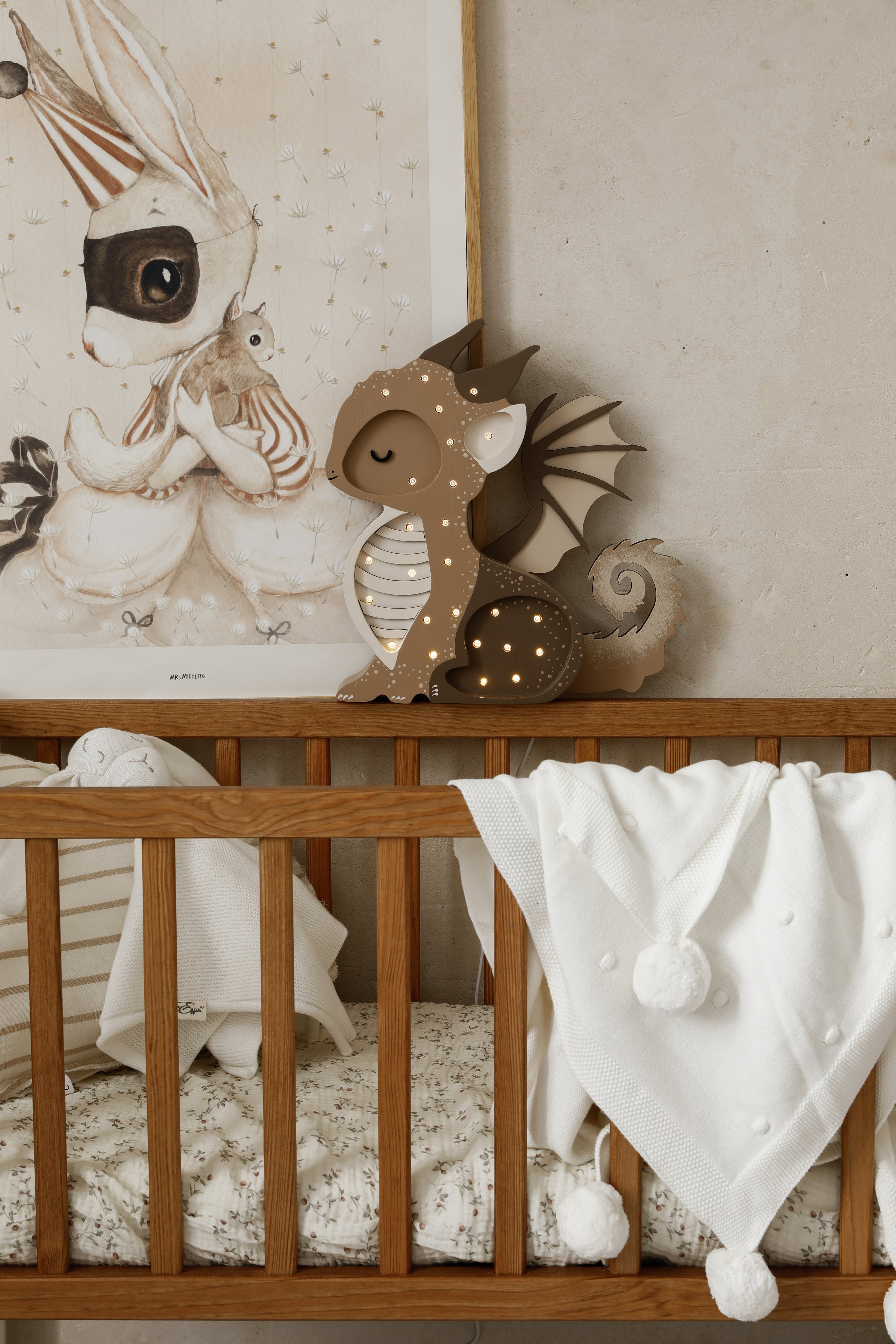 Tiramisu Brown Dragon Lamp lighting up playrooms and bedtime routines