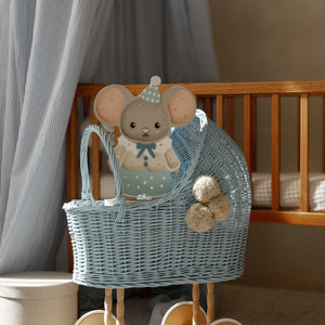 Felix the Mouse Lamp glowing in nursery – decorative wooden night light for baby’s room