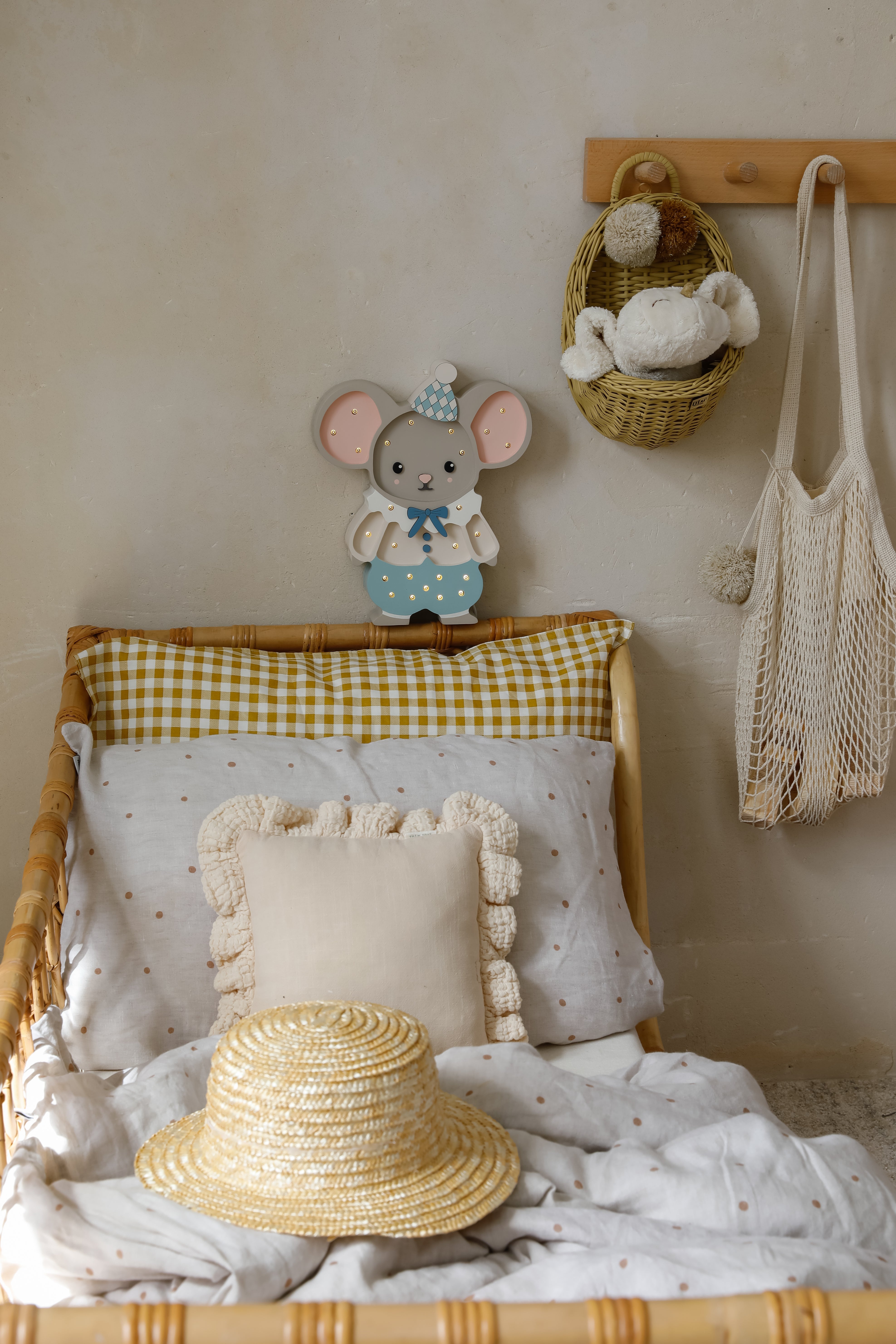 Handcrafted Cloudy Blue Felix the Mouse Lamp – unique baby gift idea