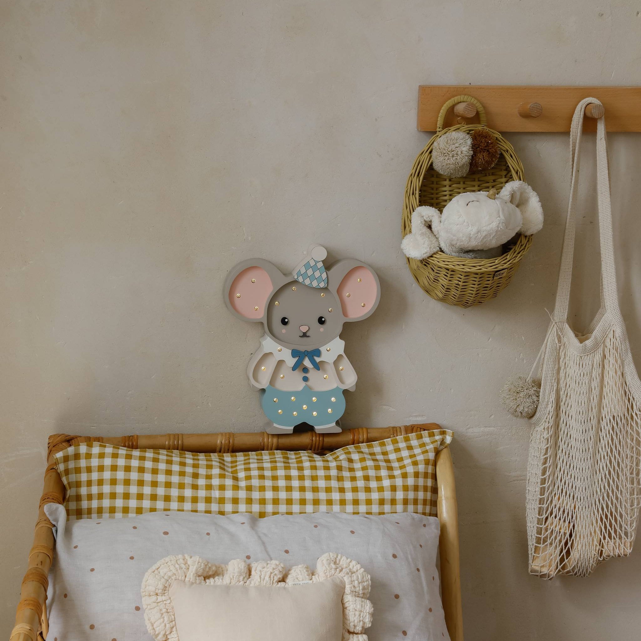 Little Lights Felix the Mouse blue lamp glowing softly by a child's bed