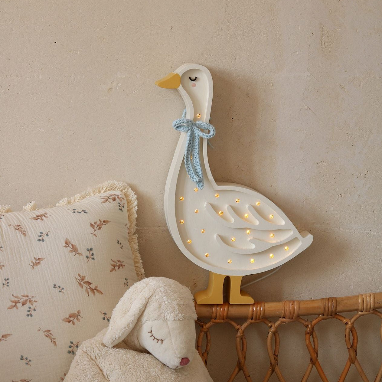 Little Lights Goose Lamp by the child's bed