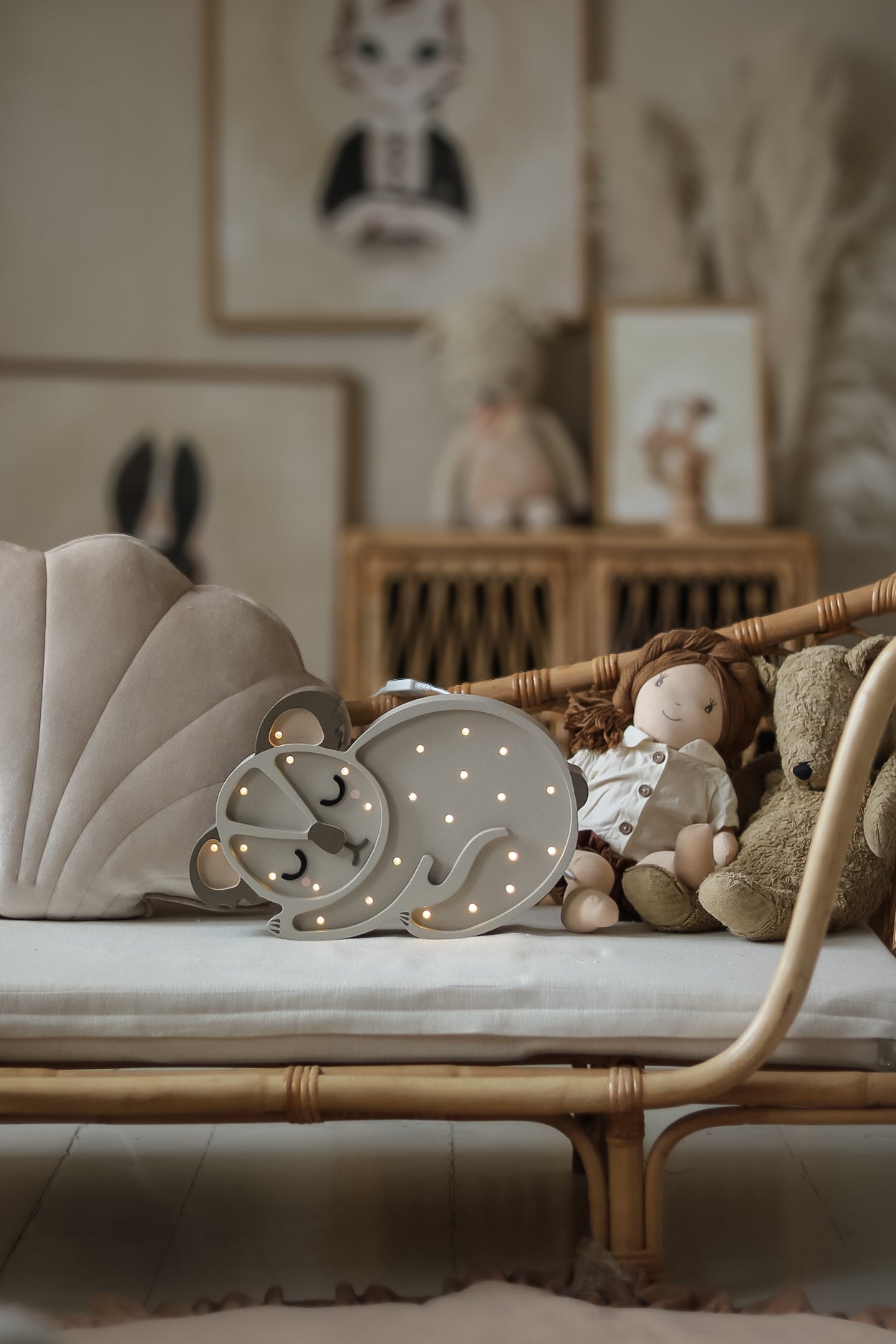 Handcrafted Koala Bear Lamp – Australian Grey wooden nursery decor, ideal for baby rooms