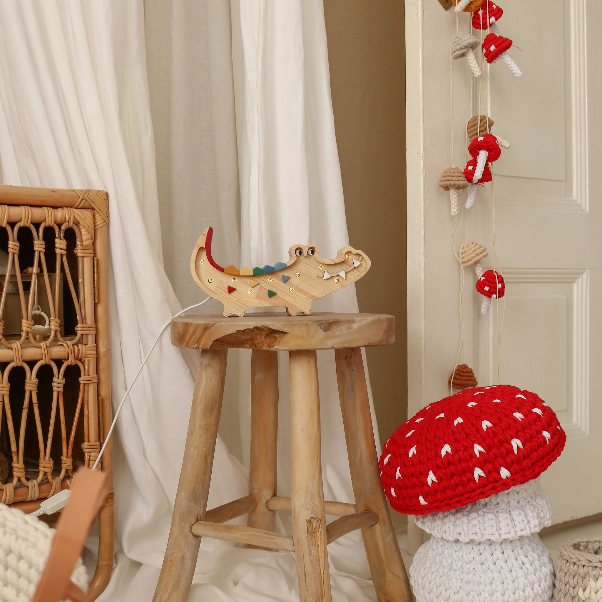 Wooden LED Plug in Mini Crocodile Night Light in a baby nursery