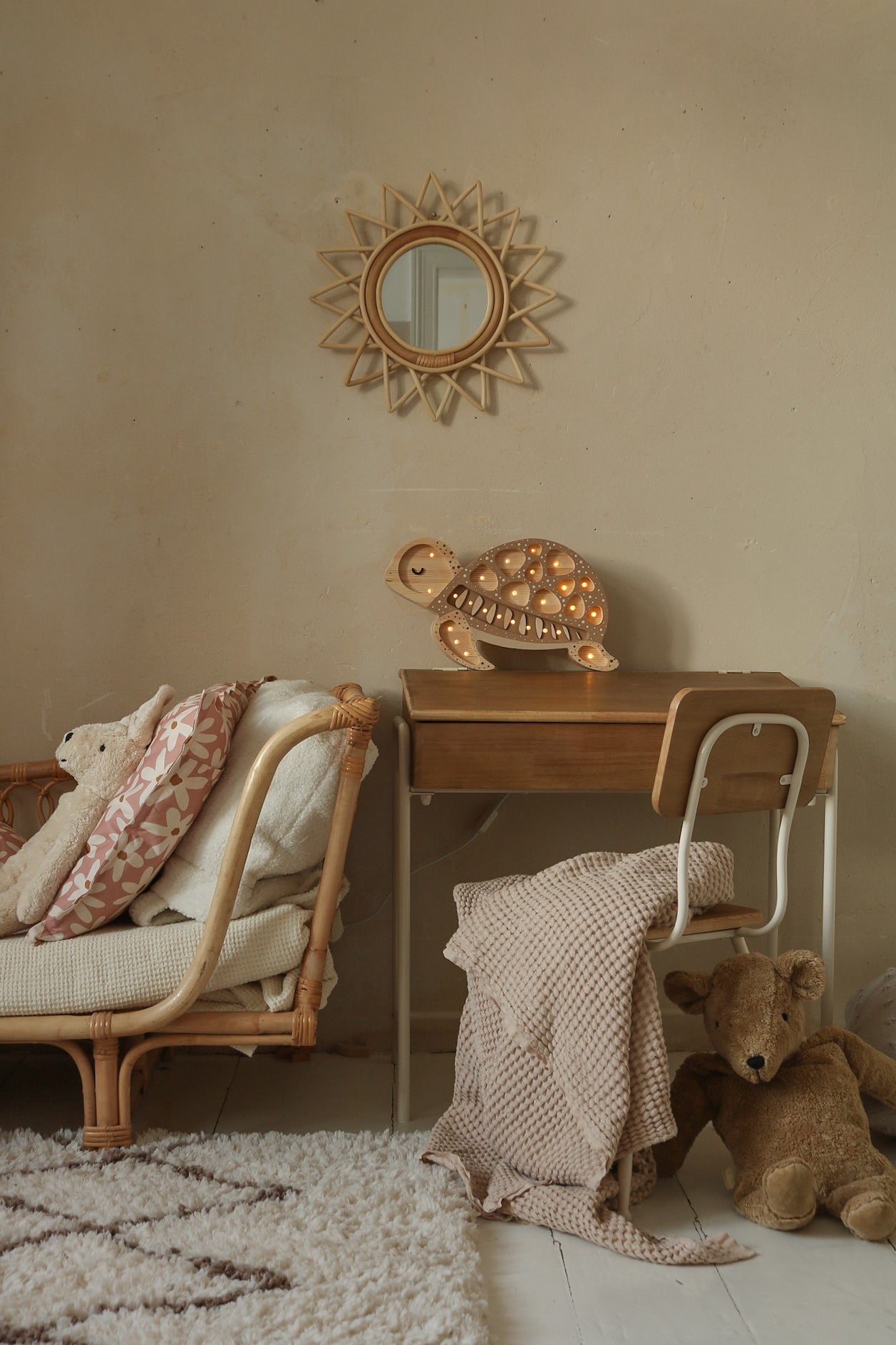 Handmade Sand Dune wooden turtle lamp, soft LED baby nursery gift