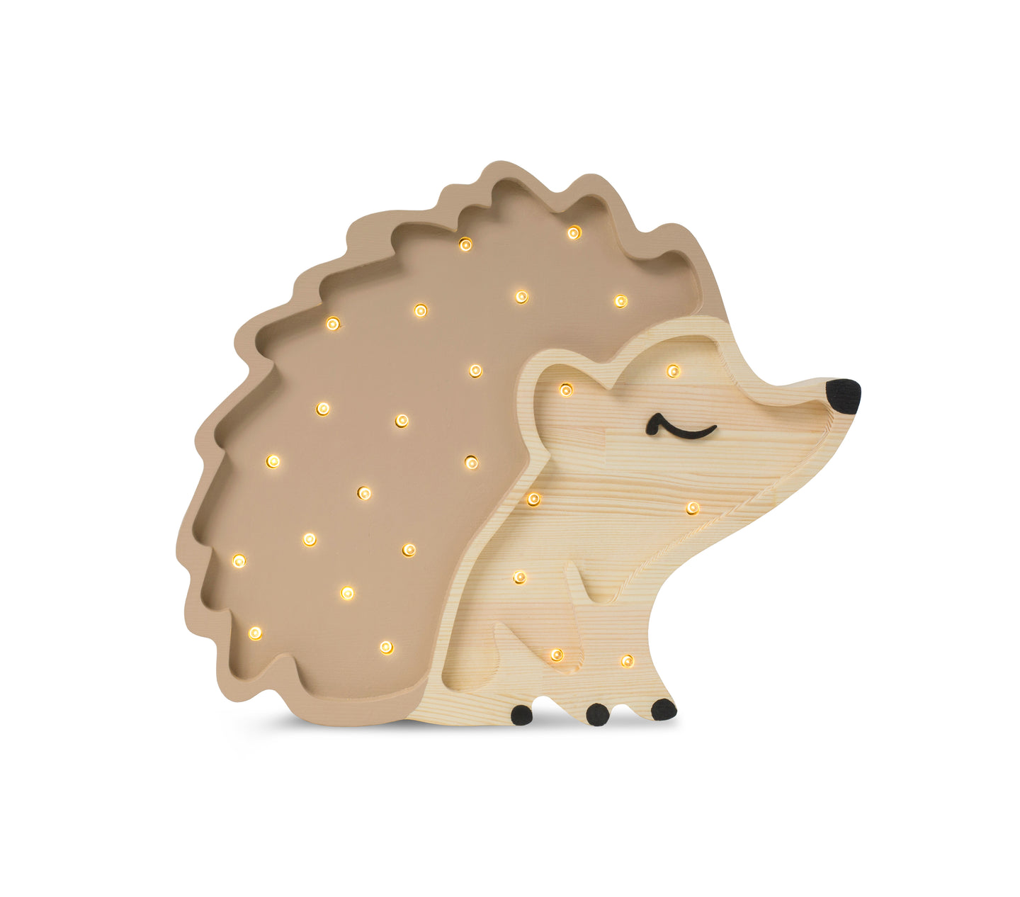 Little Lights Hedgehog Lamp in Autumn Brown – handmade wooden nursery lamp, dimmable and remote-controlled
