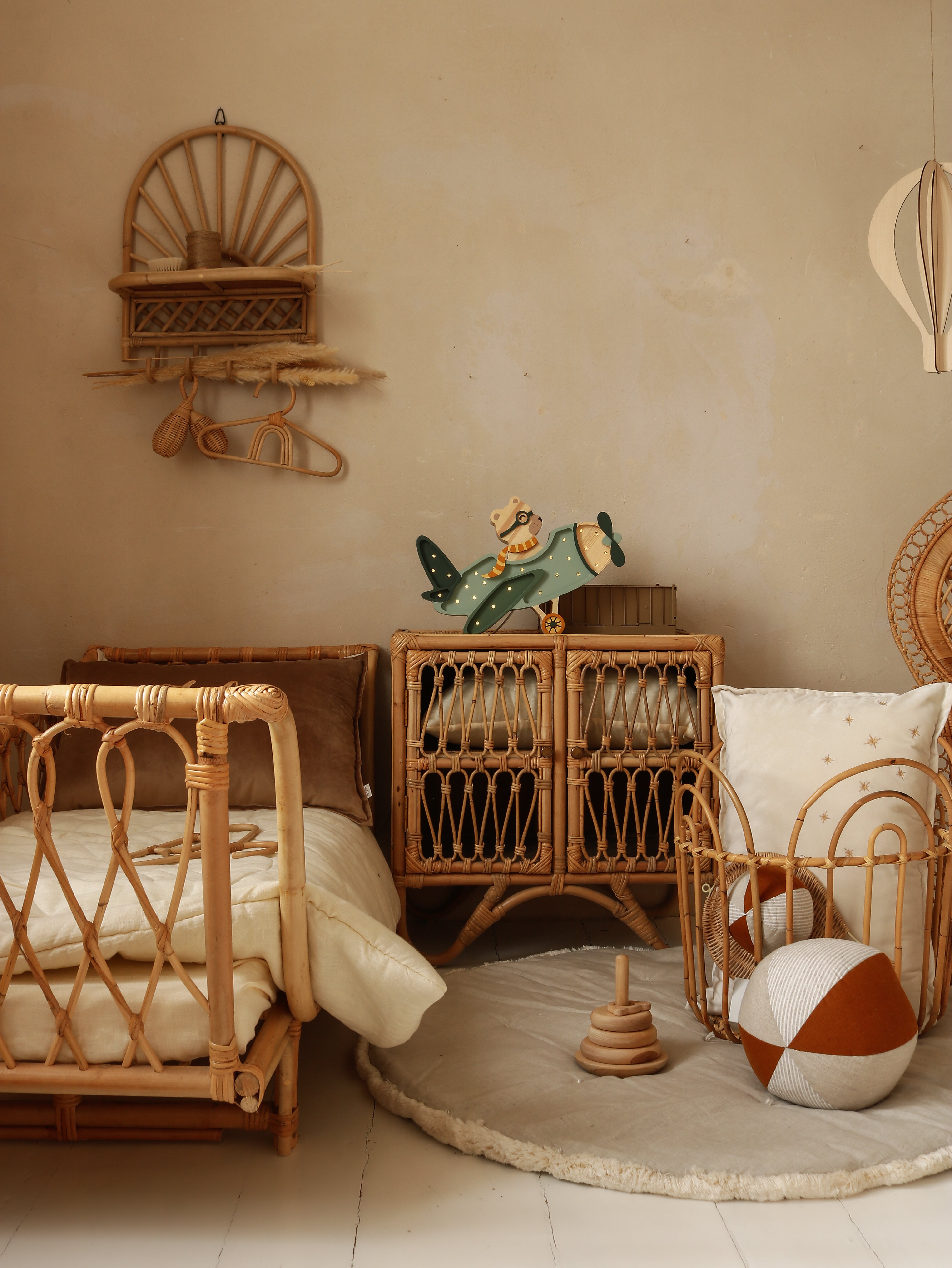 Khaki Pastel airplane lamp with bear by Little Lights, wooden LED nursery night light