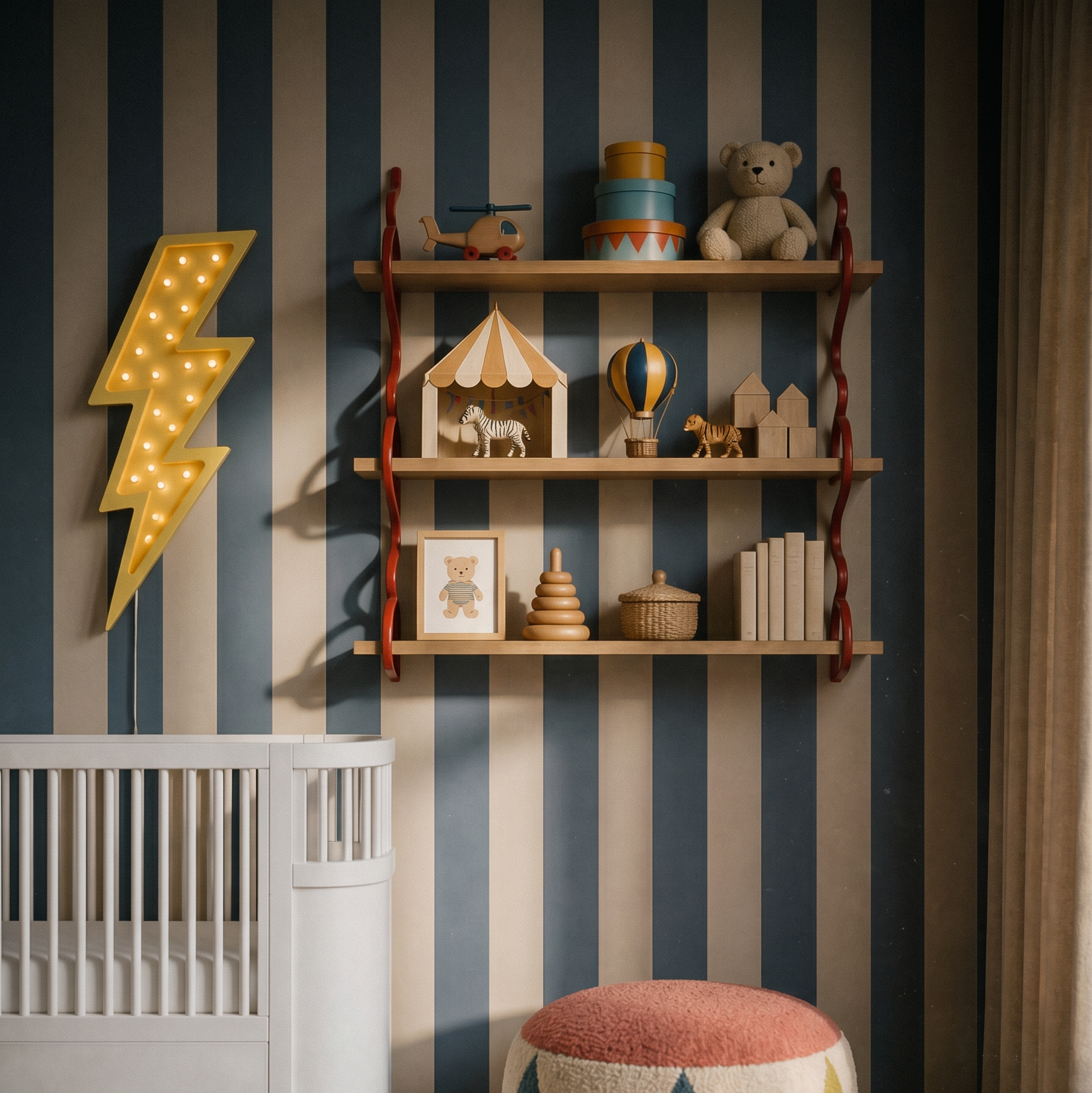Little Lights yellow Bolt glowing above a baby crib