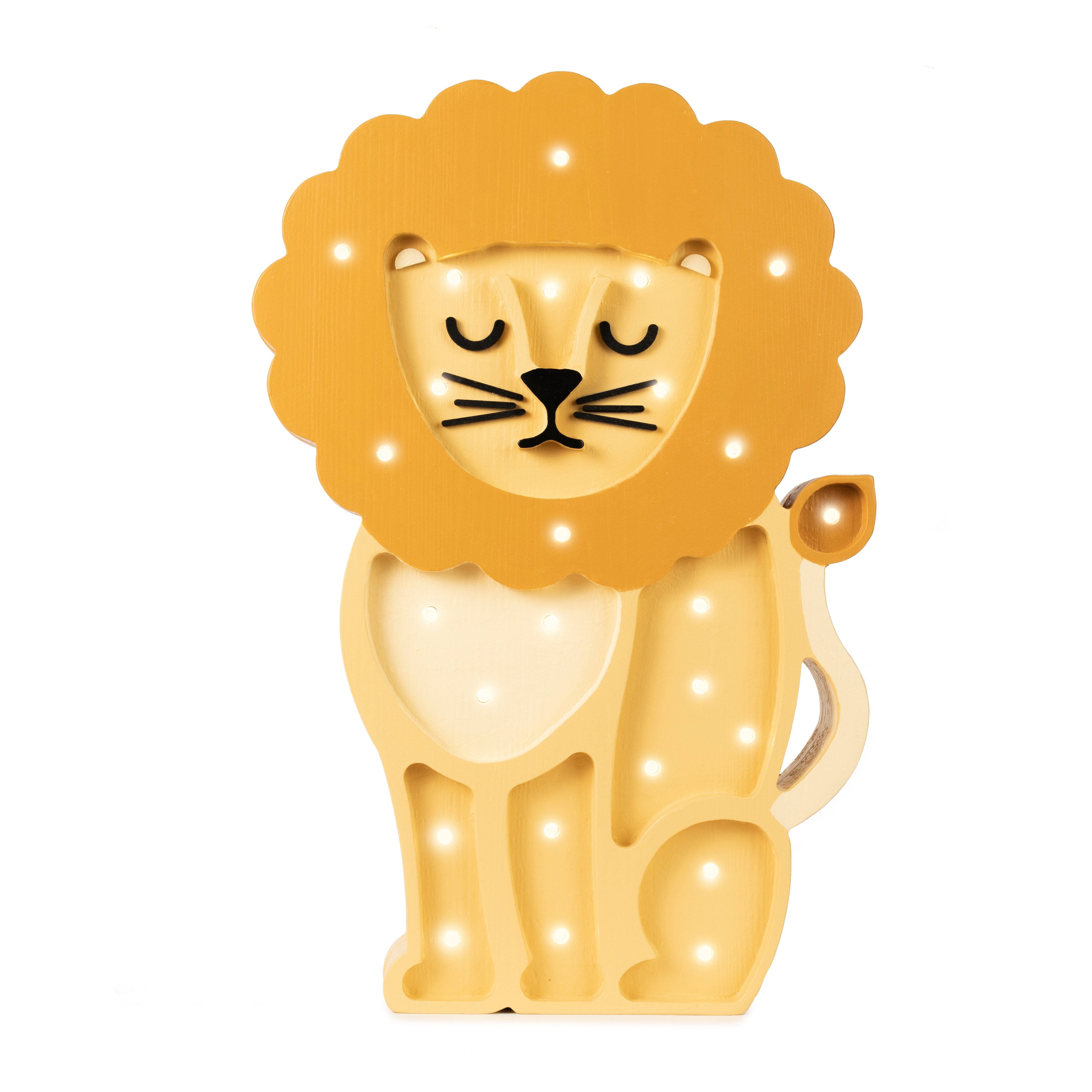 Little Lights Lion Lamp in African Yellow – handmade wooden nursery lamp, dimmable and remote-controlled