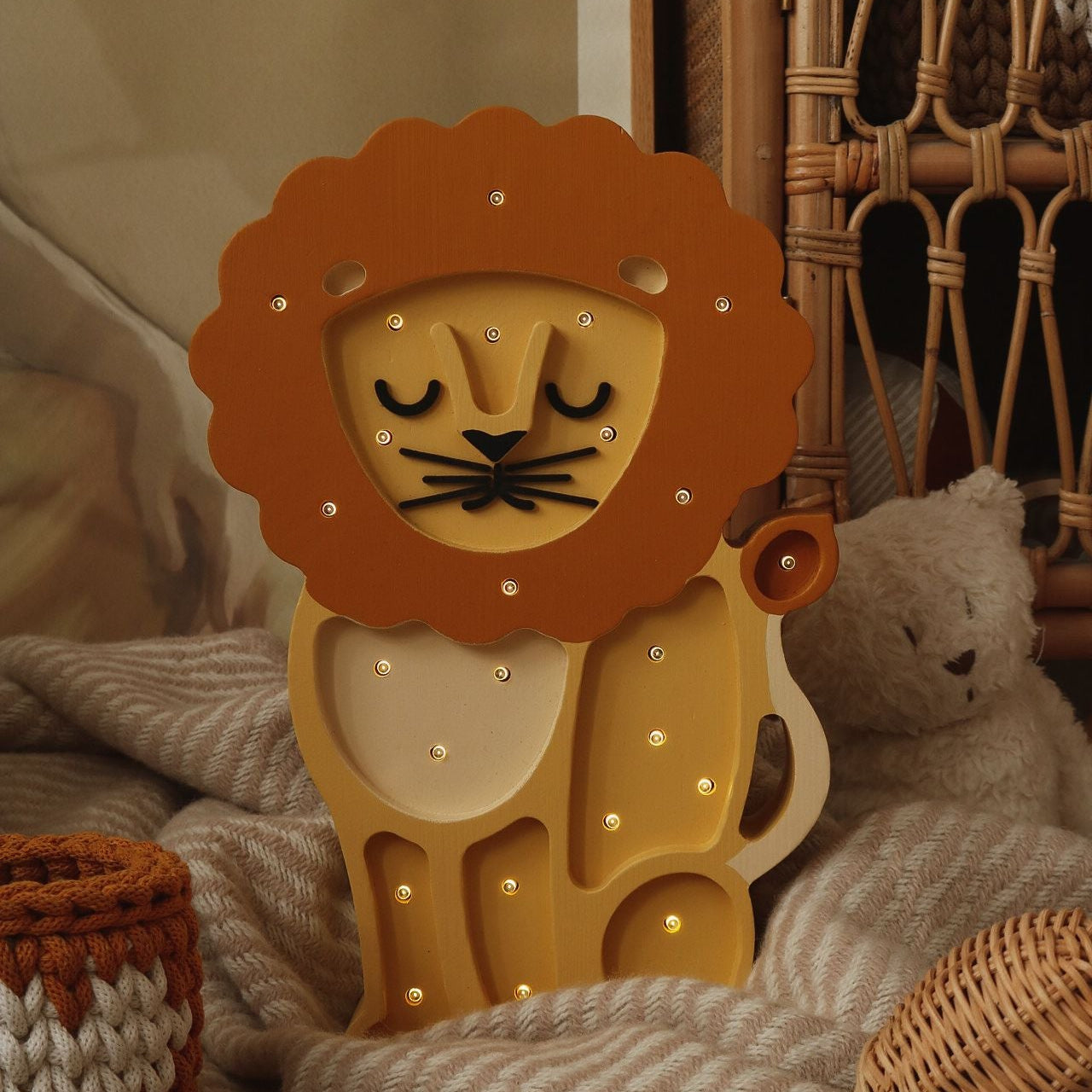 Little Lights yellow Lion Lamp in a baby room