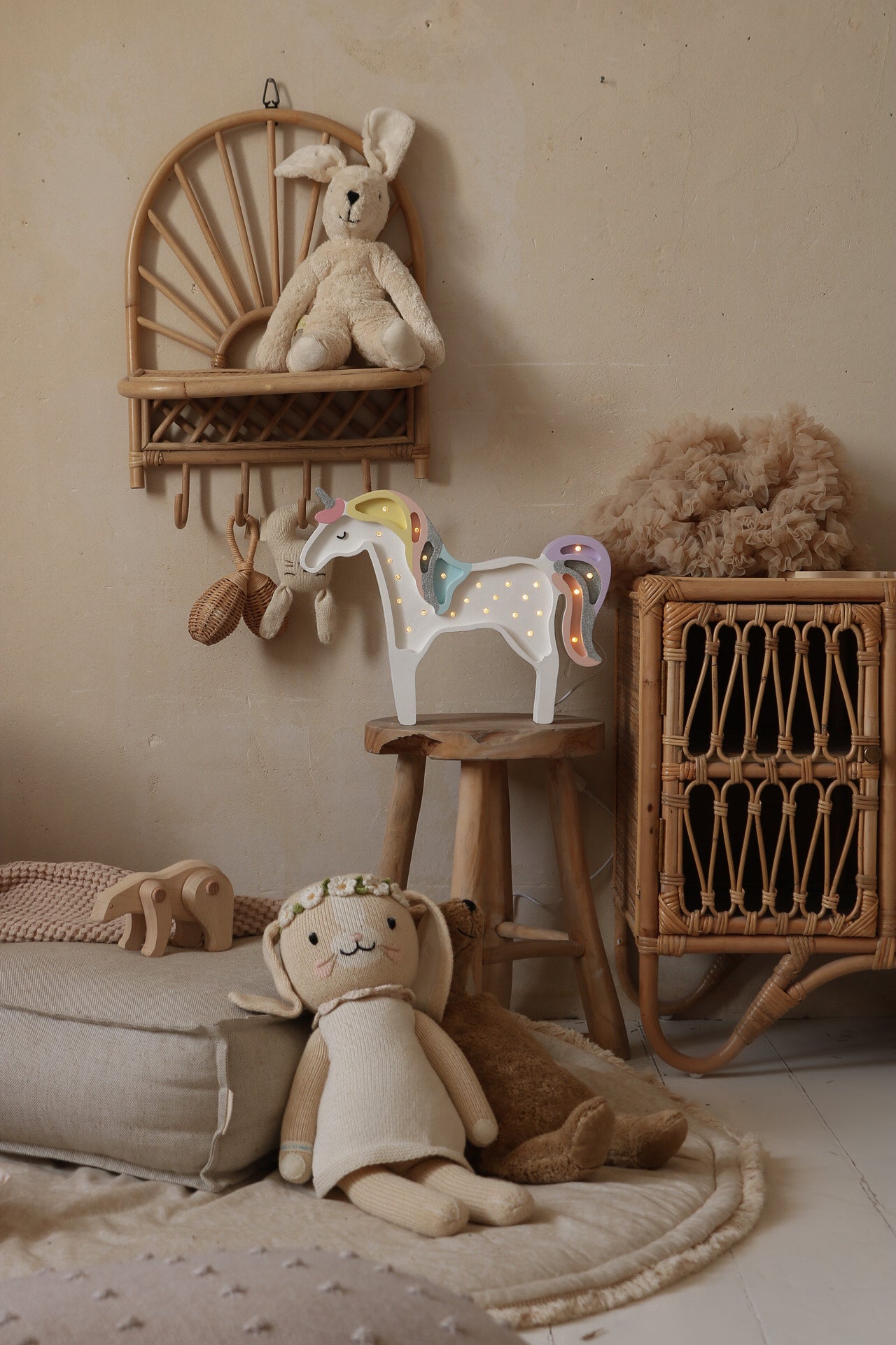 Magic Rainbow unicorn night light by Little Lights, wooden dimmable LED gift for girls