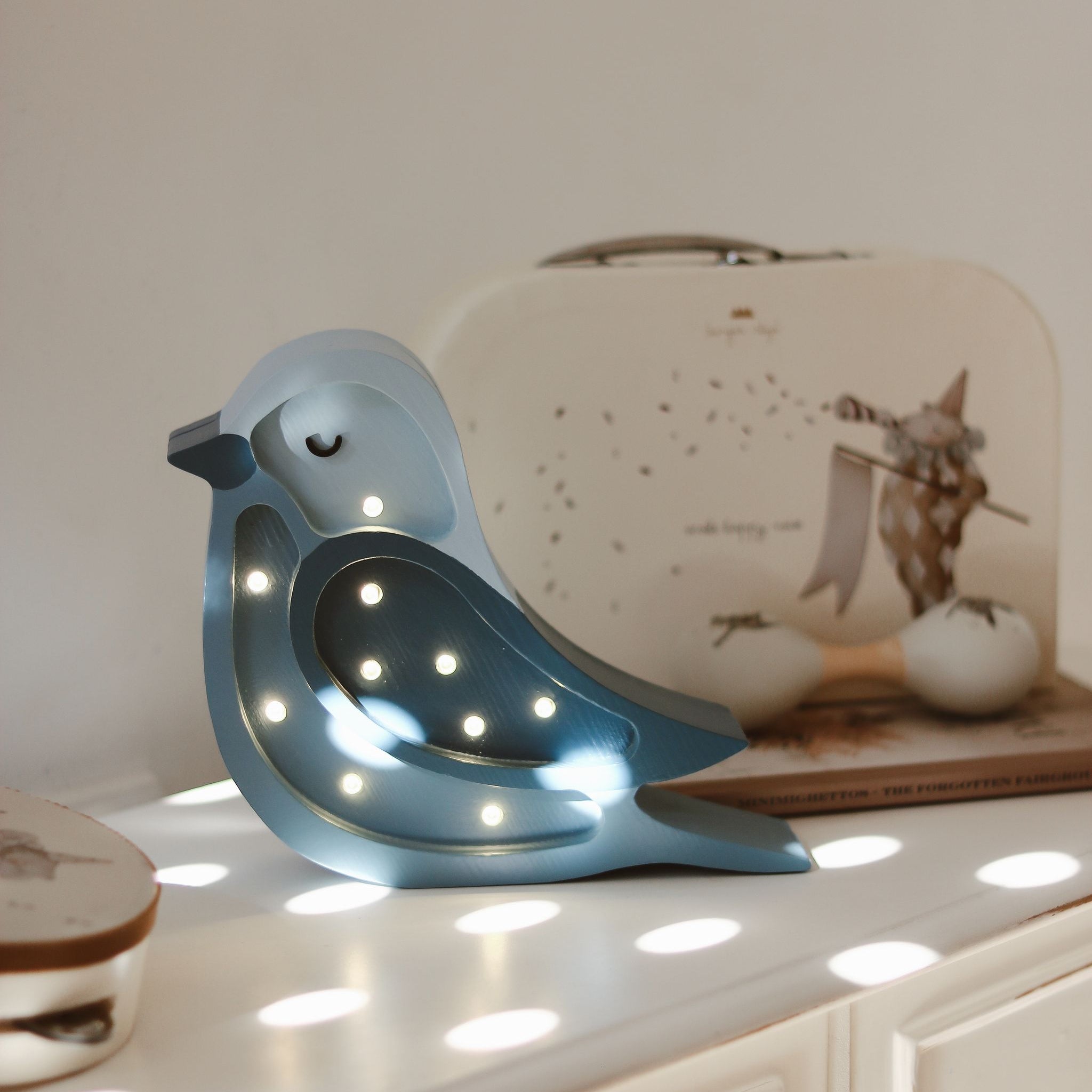 Mini Bird blue LED Kids lamp in a little boys room