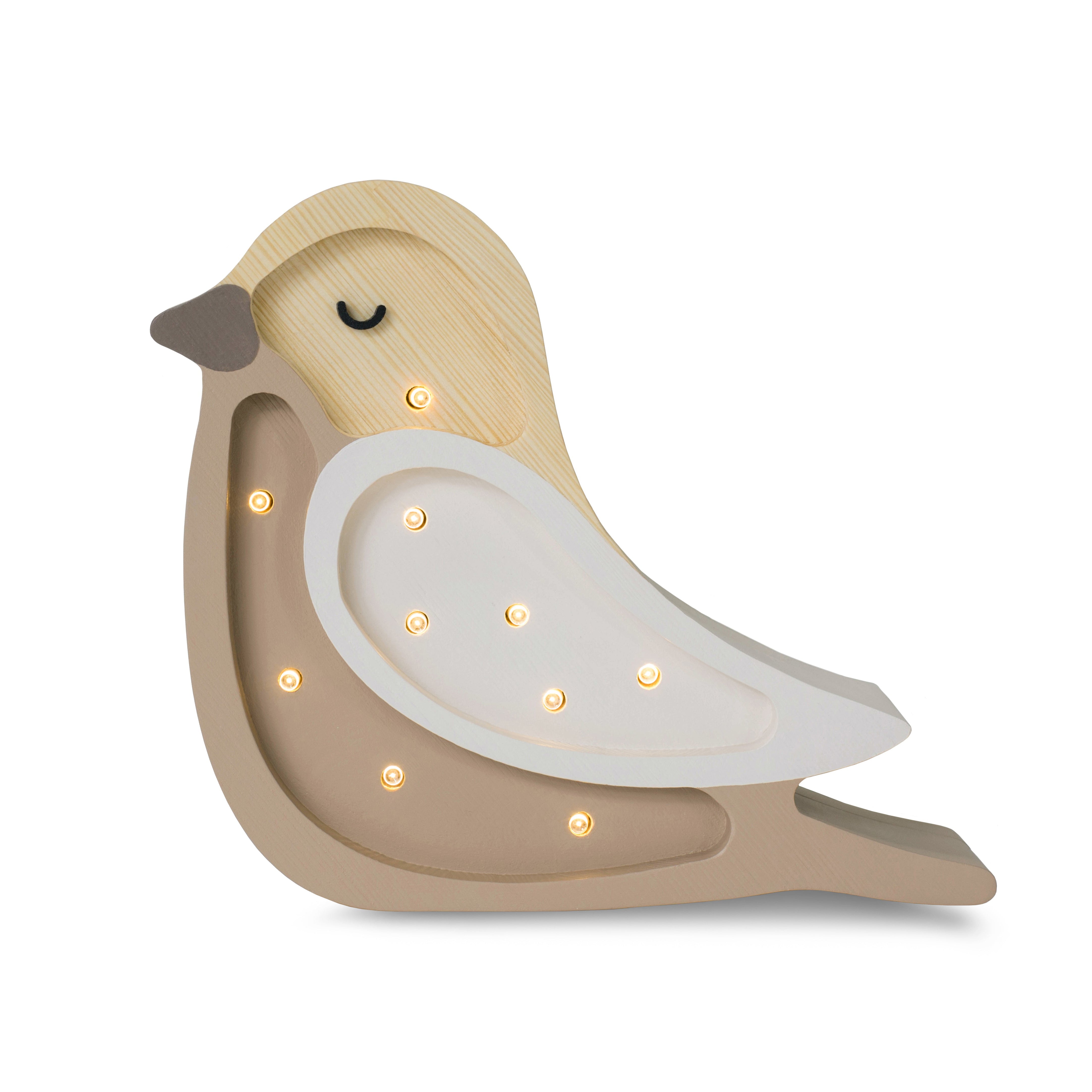 Little Lights Mini Bird Lamp in Cappuccino Wood – handmade natural finish