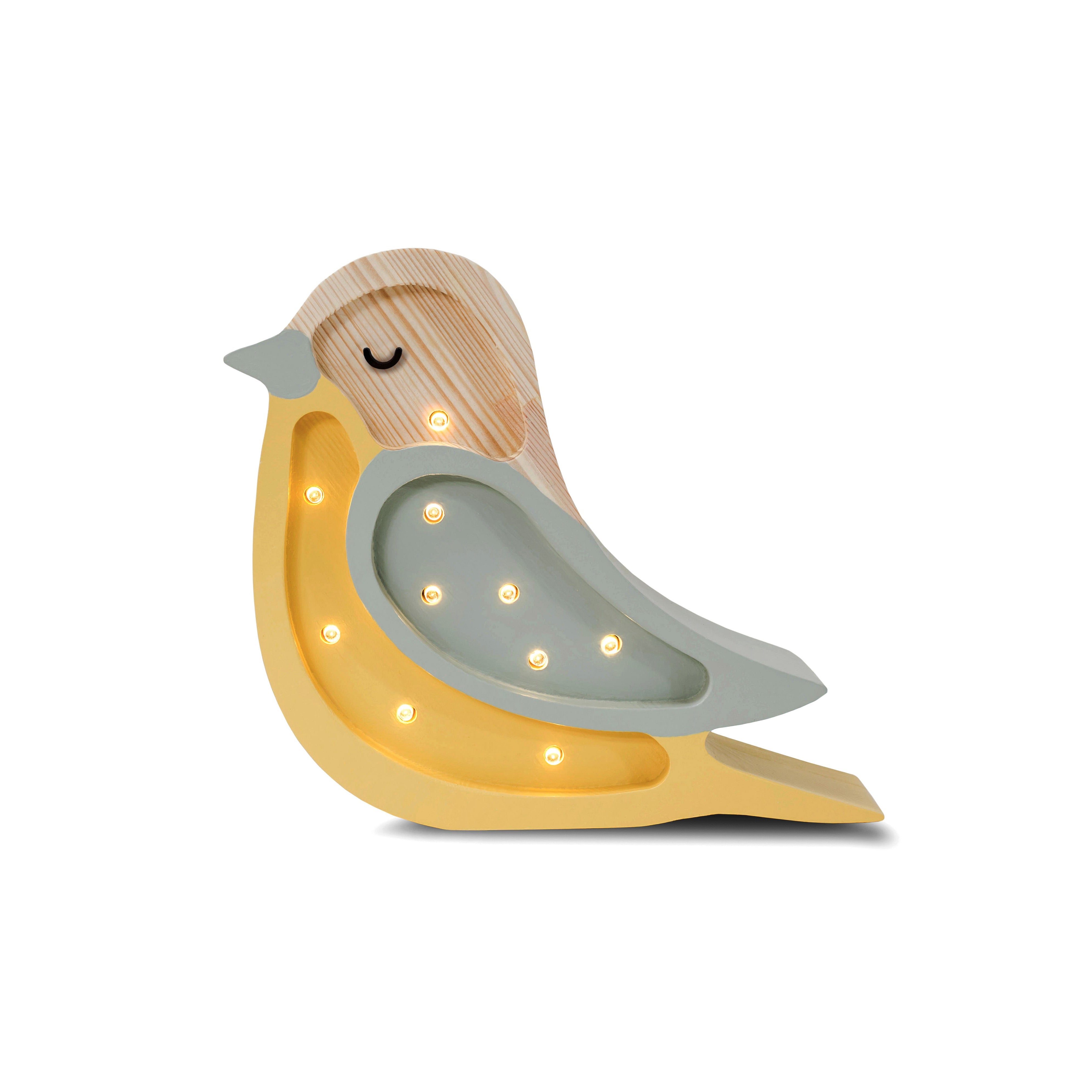 Little Lights Mini Bird Lamp in Khaki Mustard – handmade wooden nursery lamp
