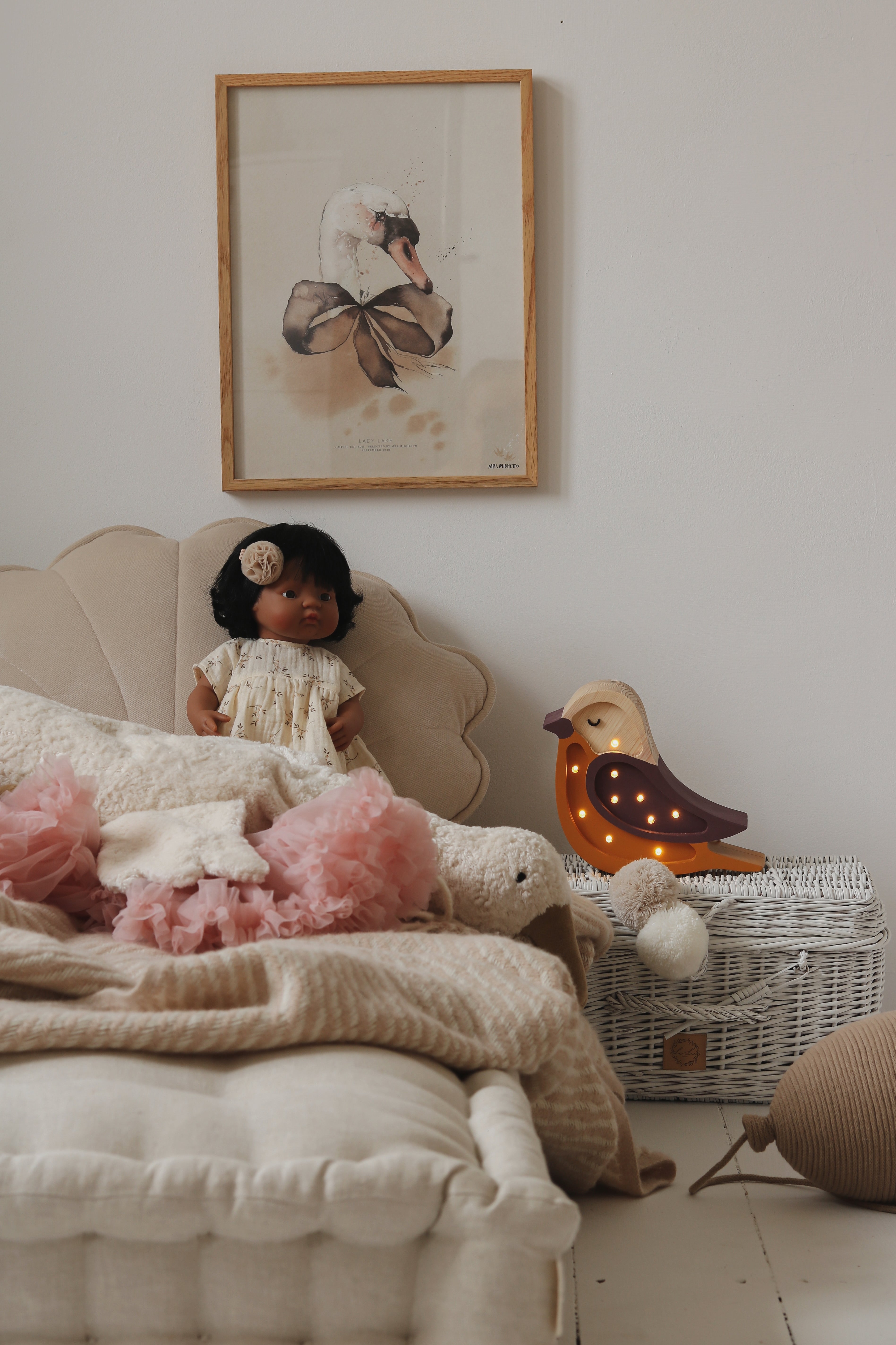 Little Lights maroon bird night light made from natural pinewood