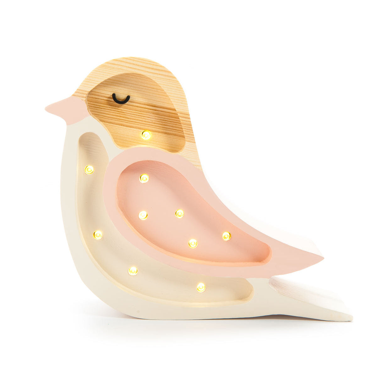 Little Lights Mini Bird Lamp in Strawberry Cream – handmade wooden pink lamp