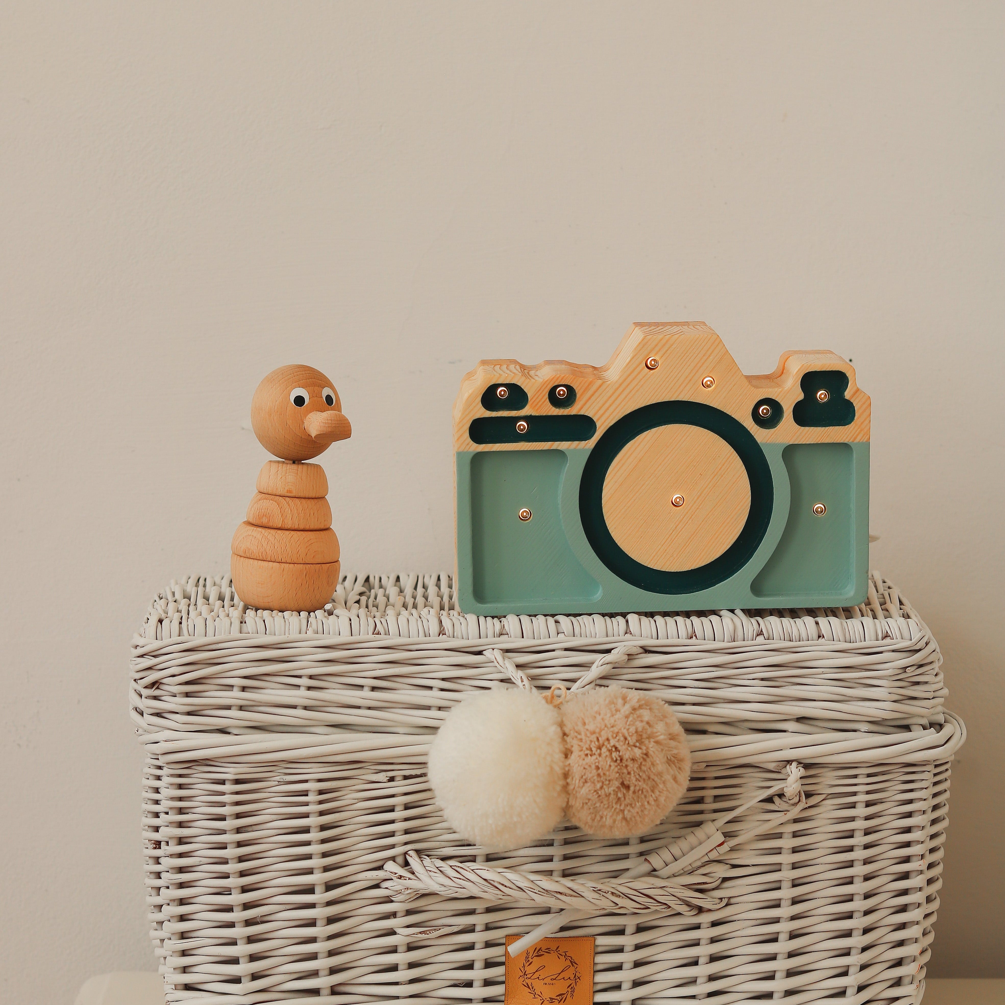 Blue Mini Camera lamp in a baby nursery