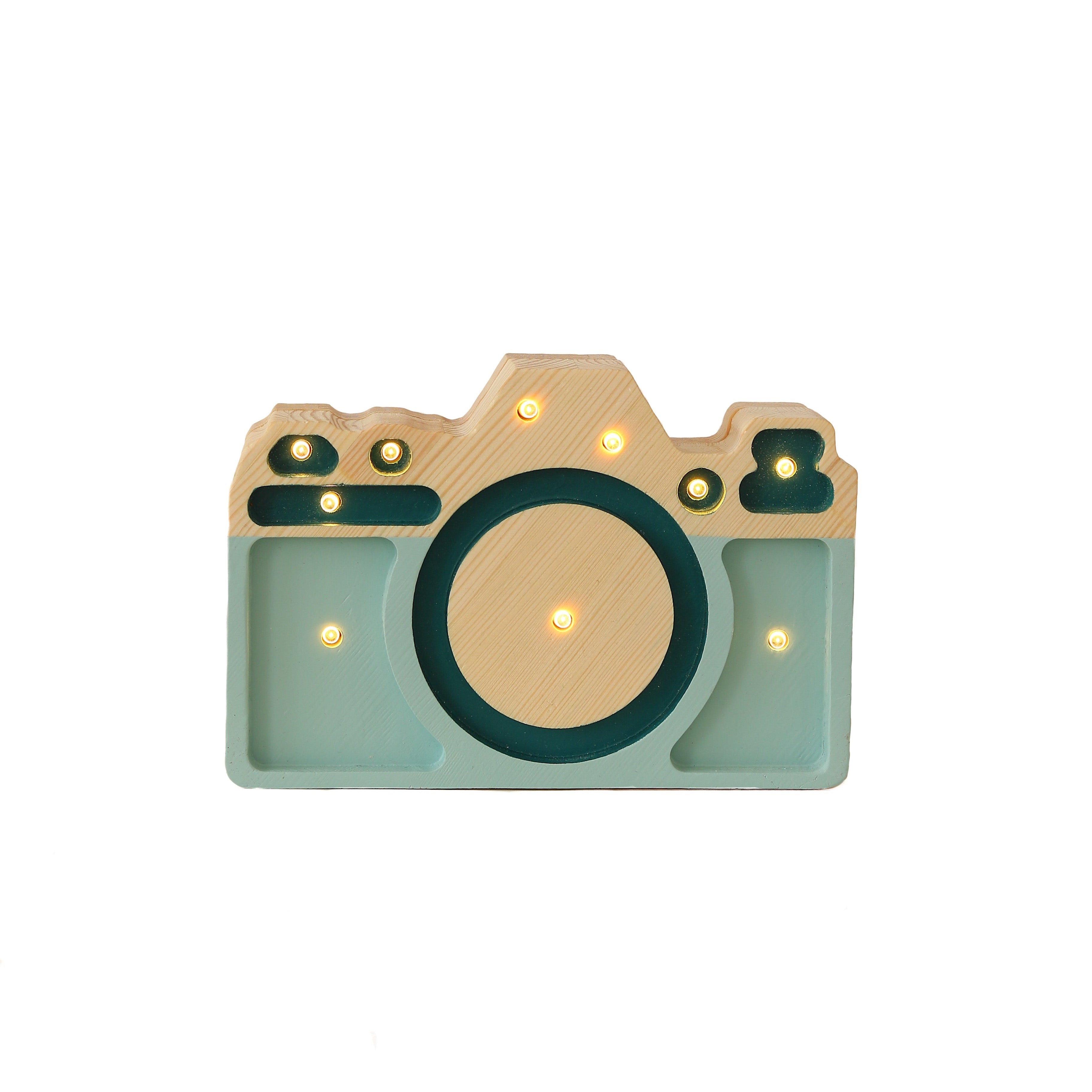 Little Lights Mini Camera Teal Lamp – Handmade Baby Night Light with Dimmer