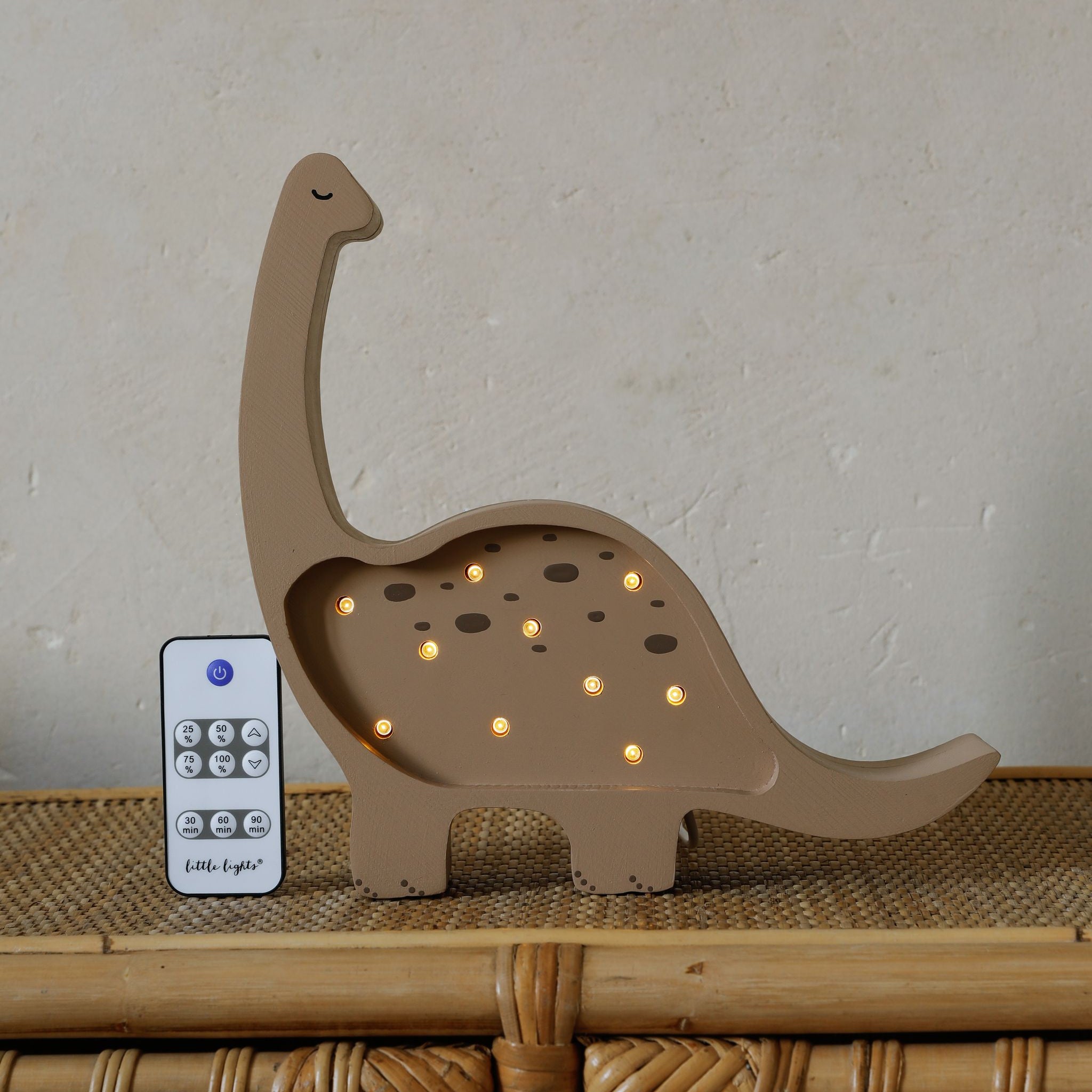 Little Lights Mini Dino Cappuccino Lamp – Handmade Baby Night Light with Dimmer