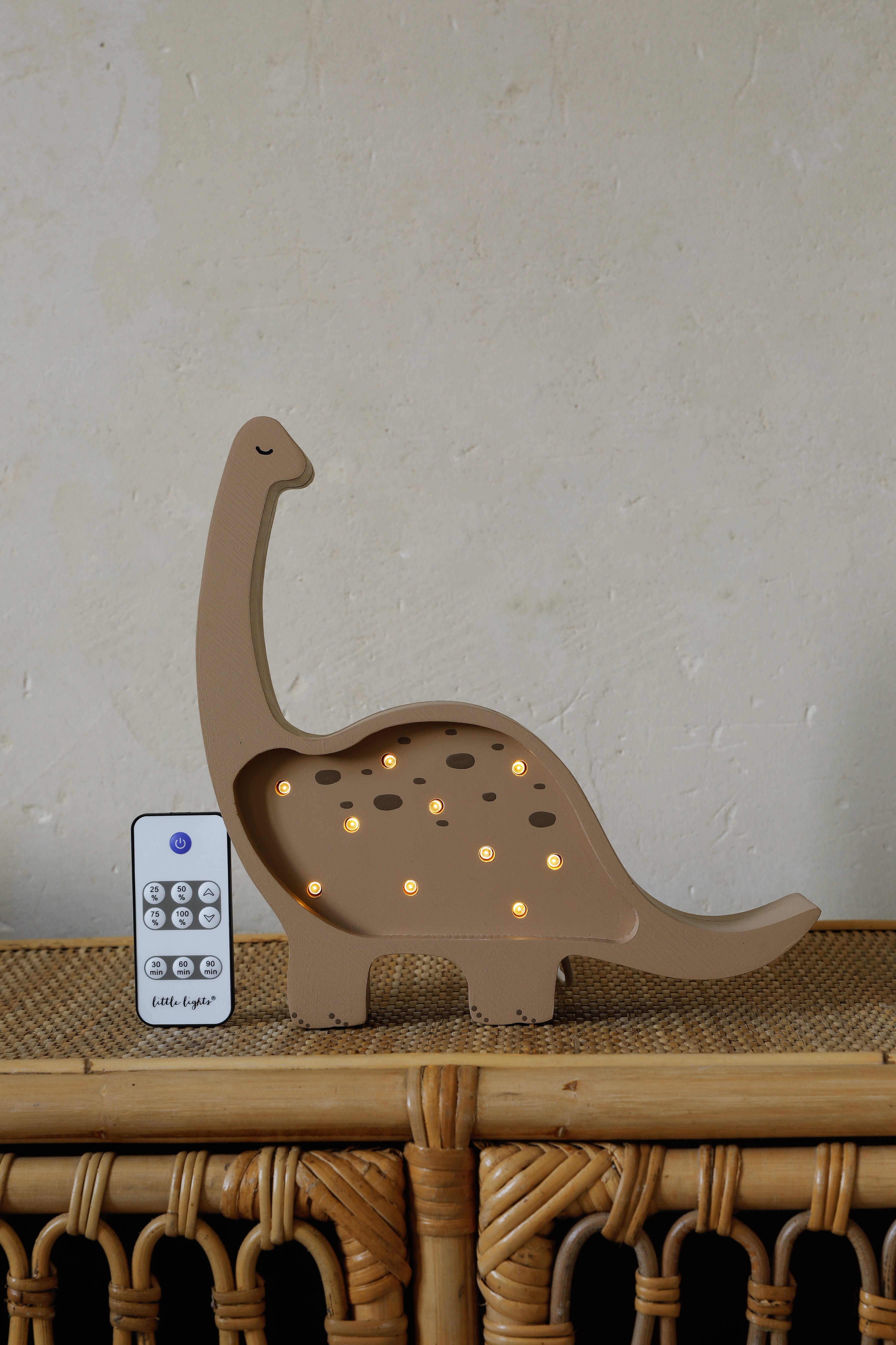 Little Lights Mini Dino Lamp in Coffee – handmade wooden night light