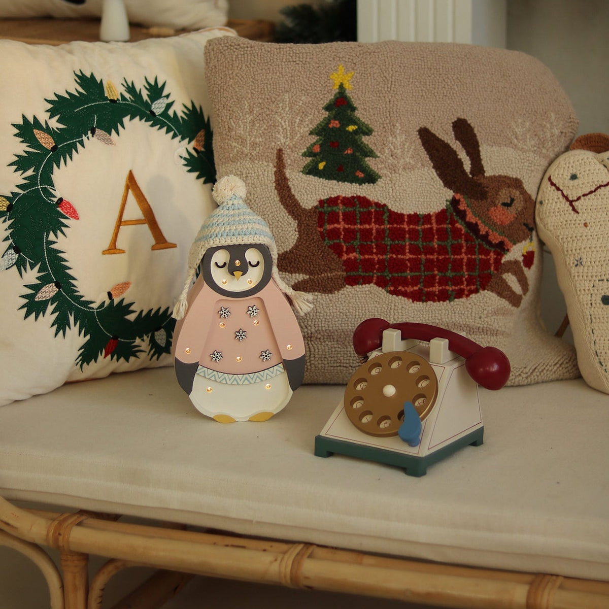 Little Lights Mini Penguin Lamp in Pink, handmade LED night light for babies and girls’ rooms