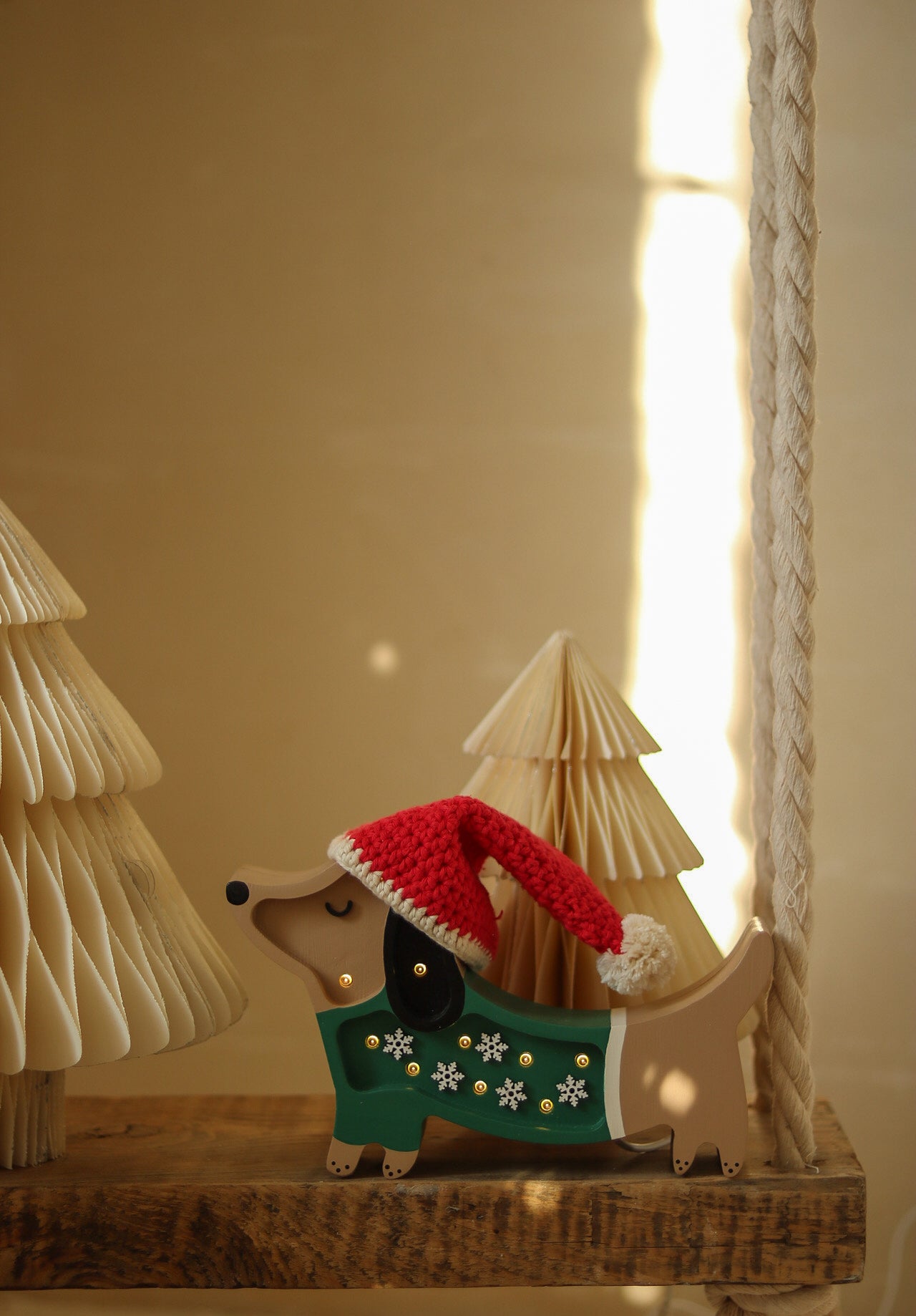 Little Lights Mini Holiday Puppy Lamp Christmas Snowflake — handmade dimmable LED wooden lamp, perfect baby Christmas gift
