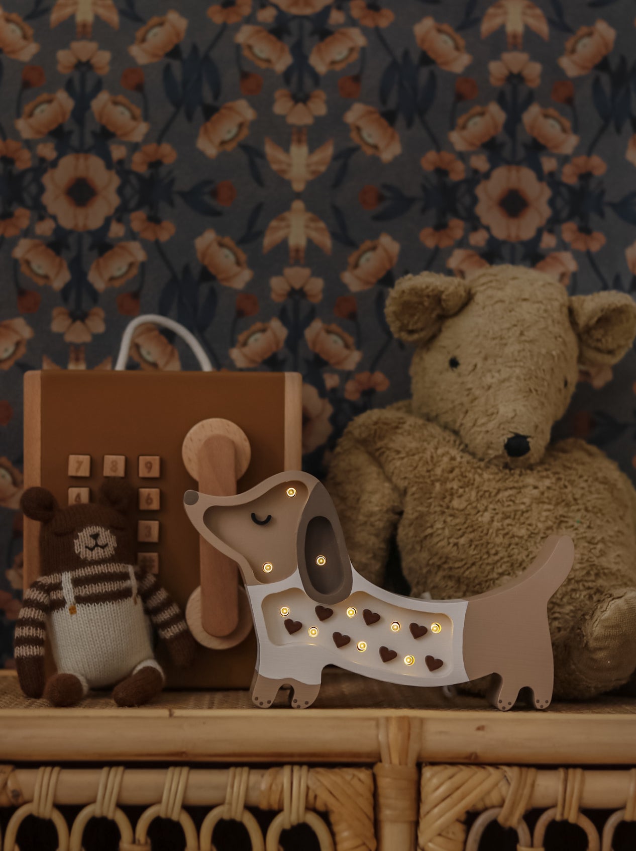 Little Lights Chocolate Heart Mini Puppy Lamp — dimmable wooden night light and perfect children’s gift