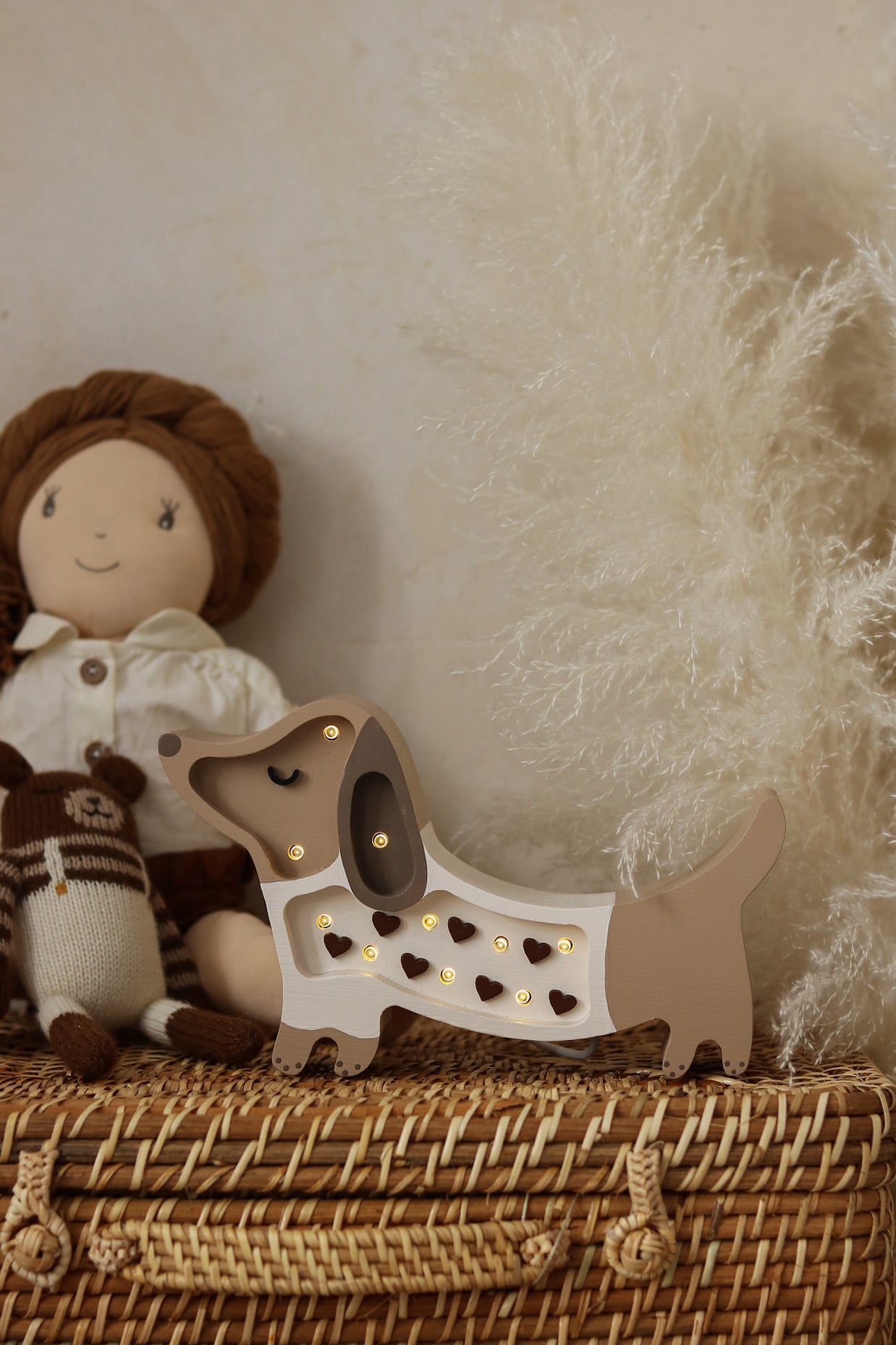 Little Lights Mini Puppy Chocolate Heart — wooden LED night light for kids and toddler rooms