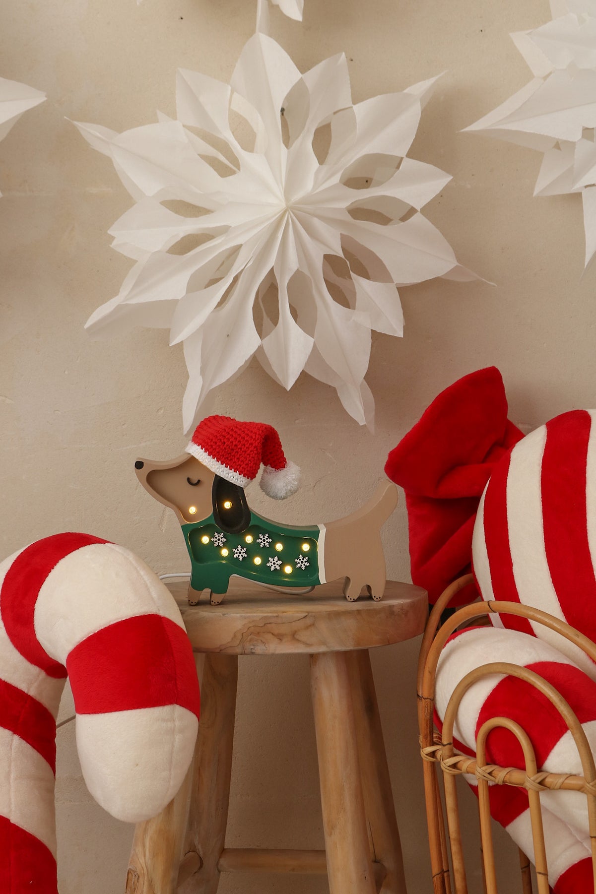 Little Lights Mini Puppy Lamp Christmas Snowflake — handmade wooden dimmable LED lamp, ideal cozy night light for kids’ rooms